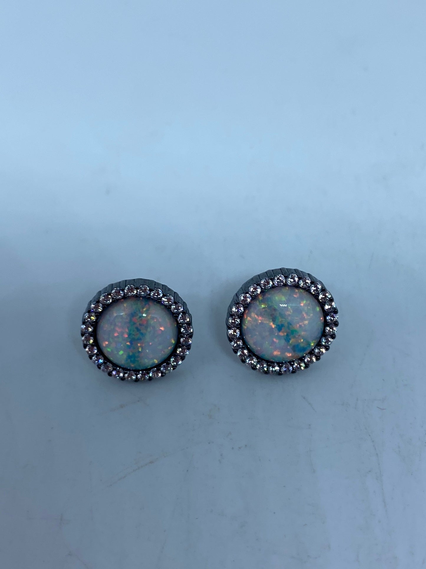 Vintage Blue Opal Earrings 925 Sterling Silver Stud Button