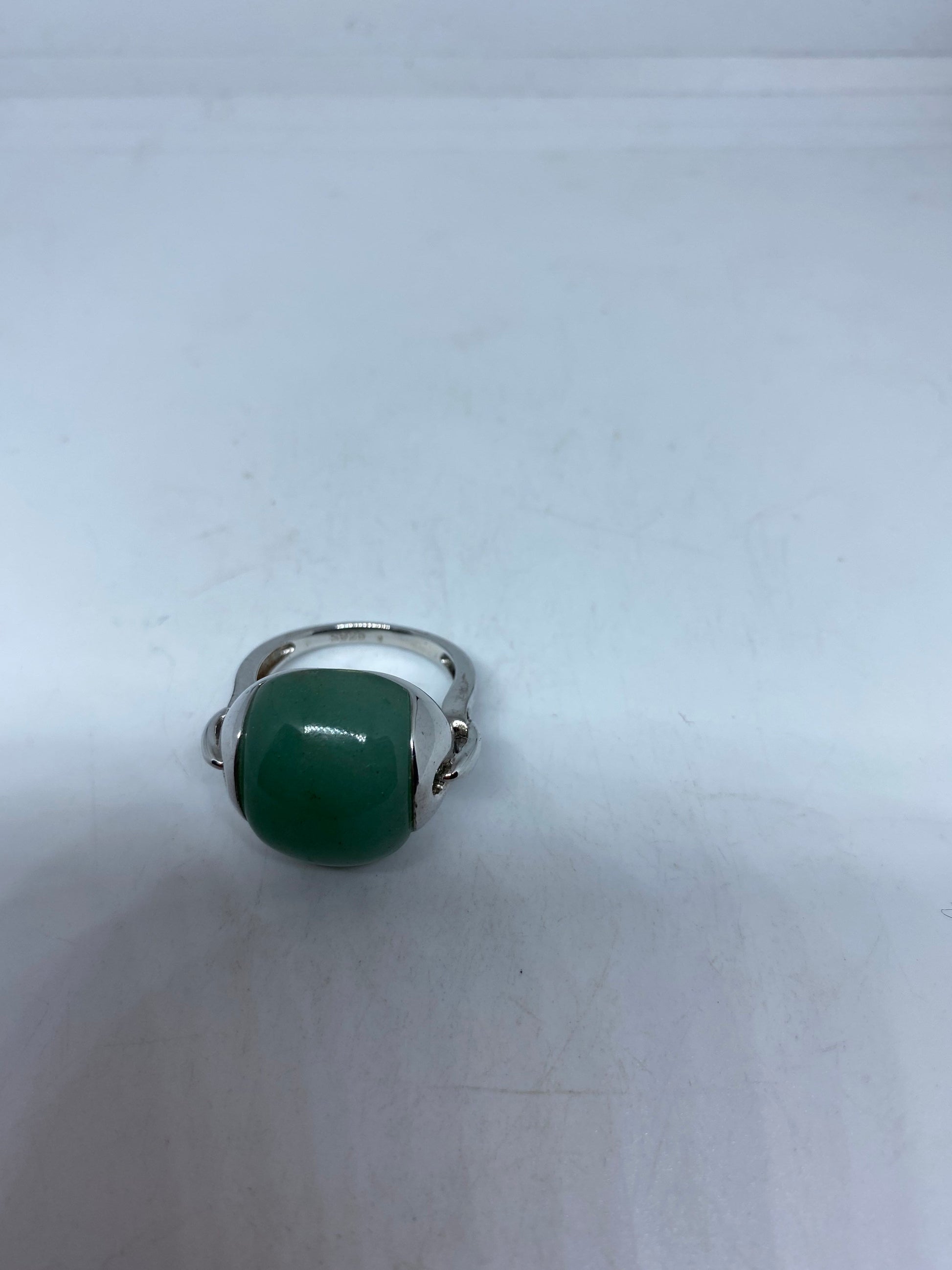 Vintage Green Jade Ring Nephrite 925 Sterling Silver Cocktail Size 9.5