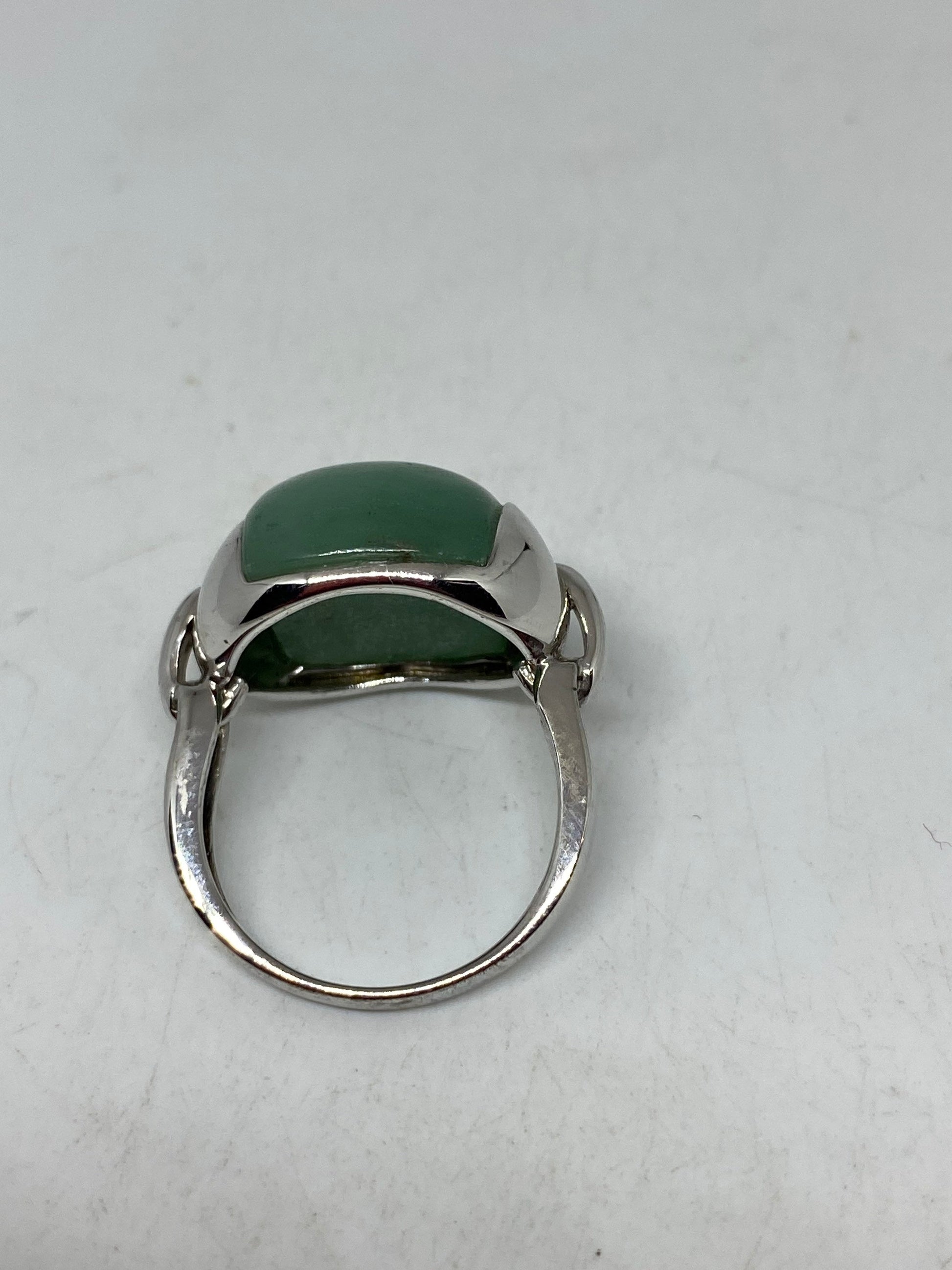 Vintage Green Jade Ring Nephrite 925 Sterling Silver Cocktail Size 9.5