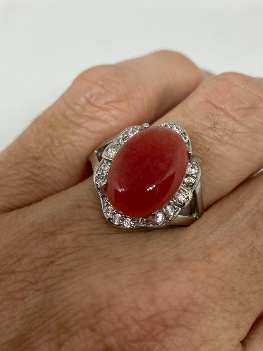 Vintage Pink Rhodocrocite Ring Silver Cocktail