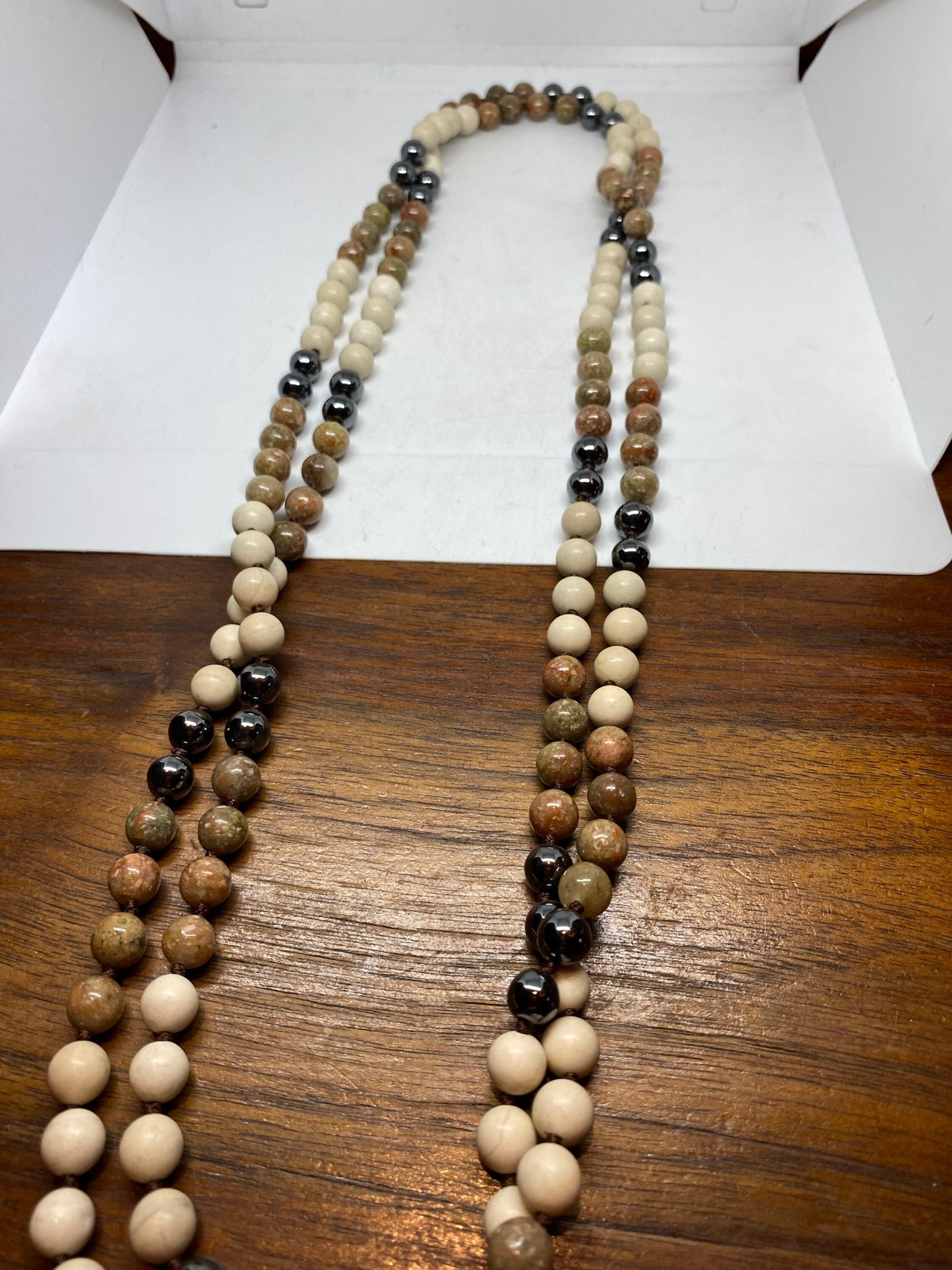 60 Inch Hand Knoted Vintage Hematite Jasper beaded Necklace