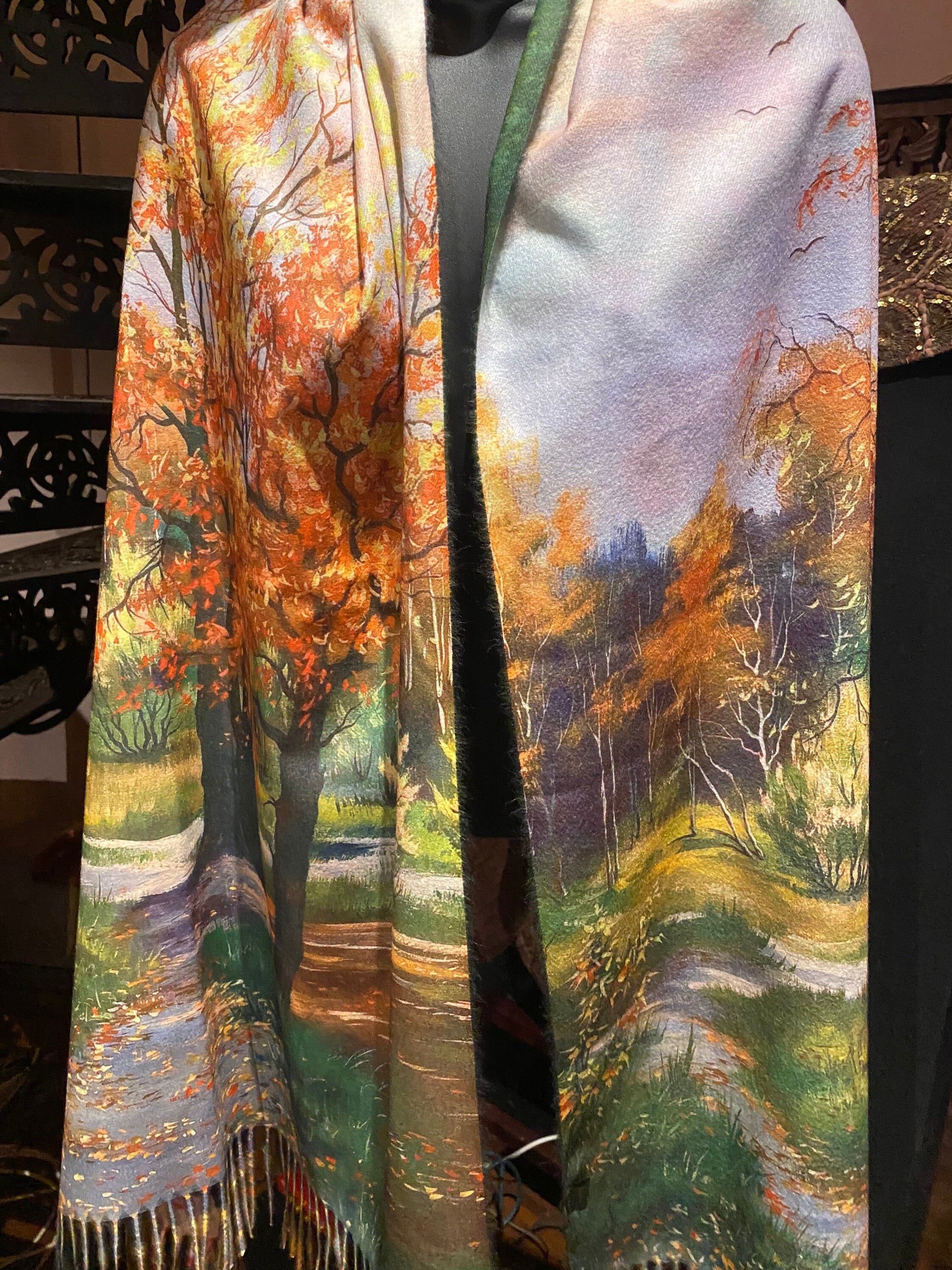 Vintage impressionist Reversible Soft Blend Pashmina Scarf Wrap