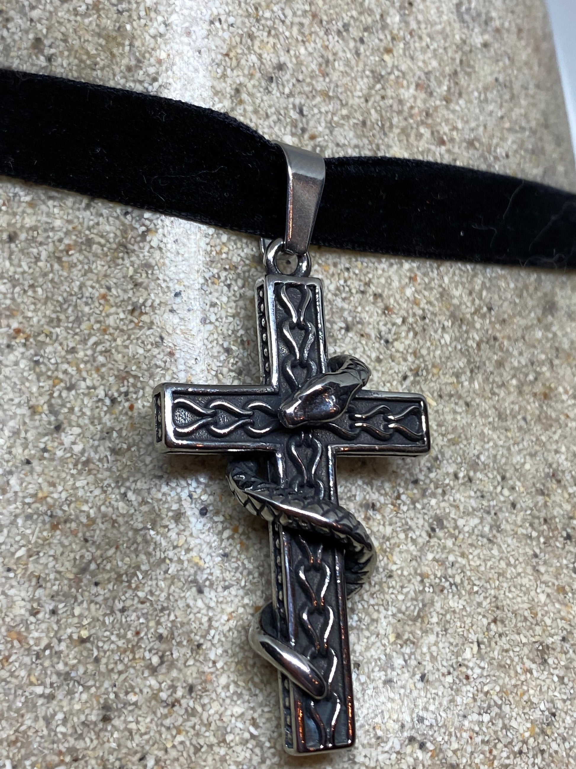 vintage Celtic Snake Silver Stainless Steel Cross pendant necklace