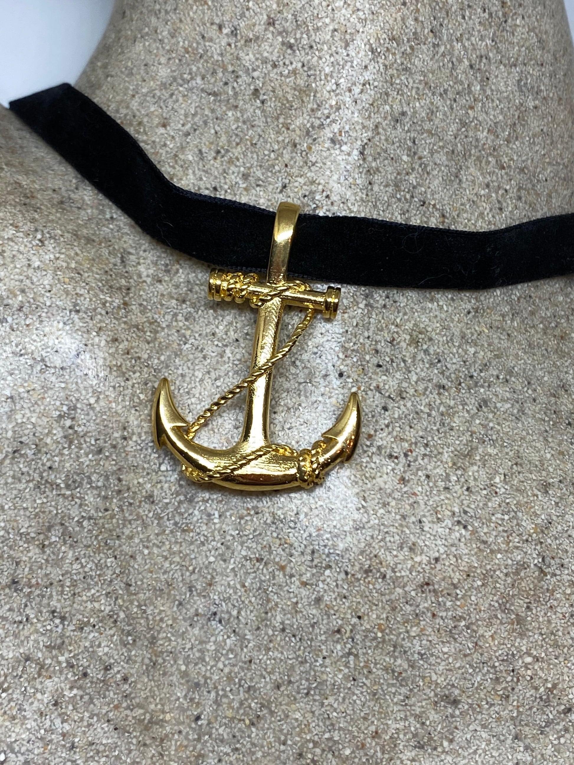 Vintage Celtic Golden Stainless Steel Anchor Pendant Necklace