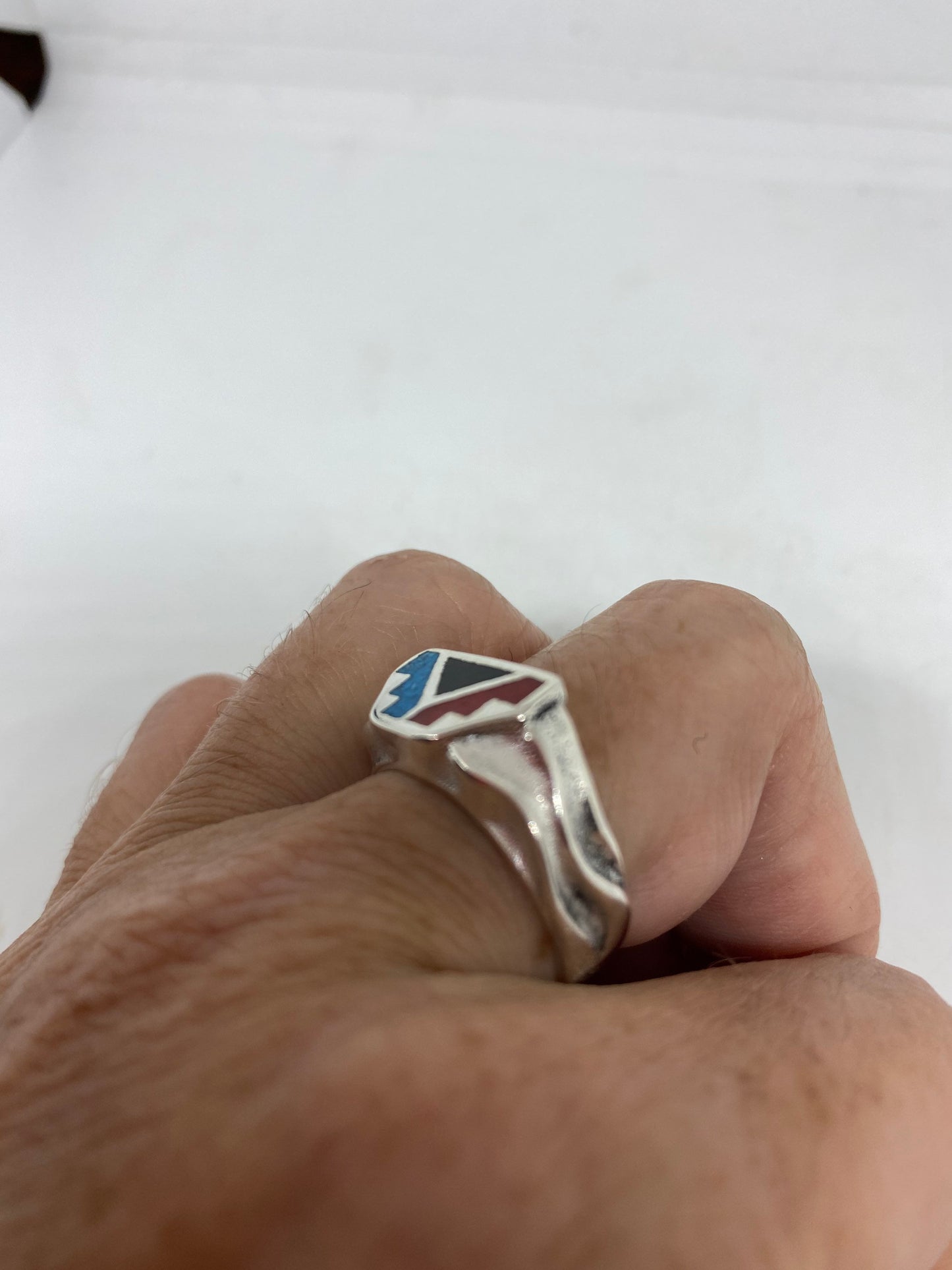 Vintage Native American Style Southwestern Turquoise Inlay Mens Ring