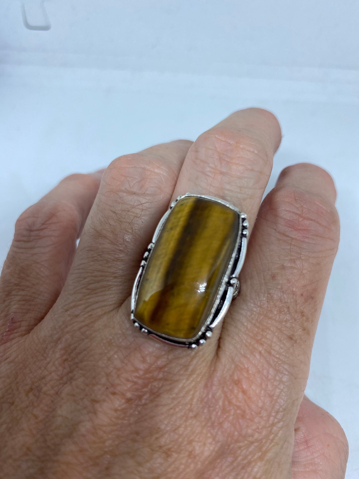 Vintage Tigers Eye Stone Silver Ring