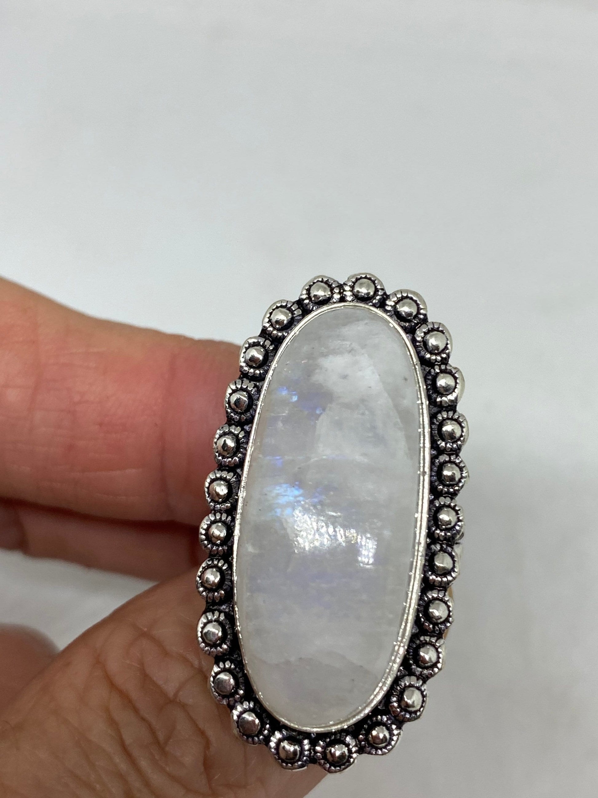 Vintage Genuine Blue White Rainbow Moonstone Ring