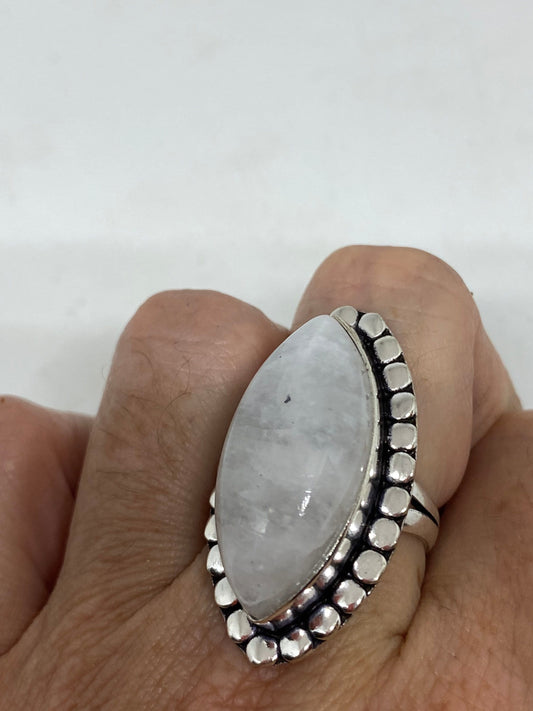 Vintage Genuine Blue White Rainbow Moonstone Ring