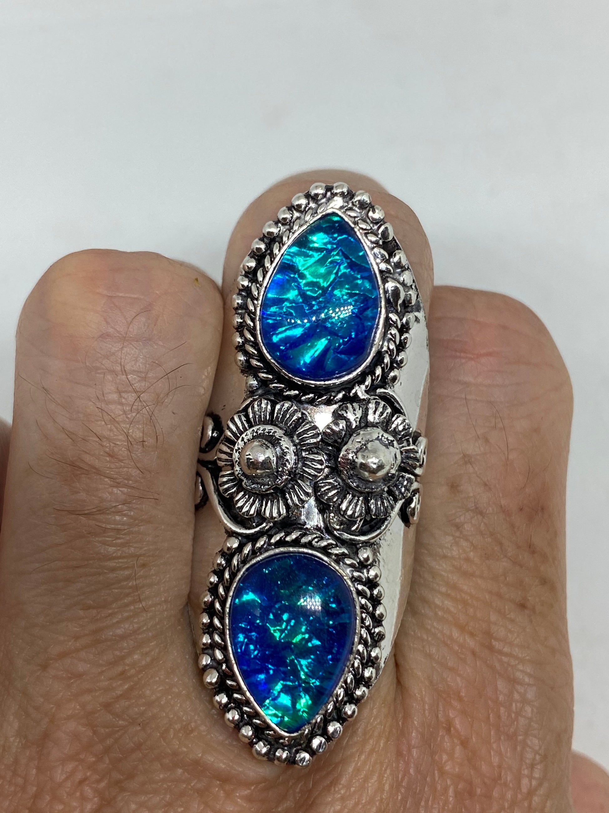 Vintage Blue Opal Glass Cocktail Ring