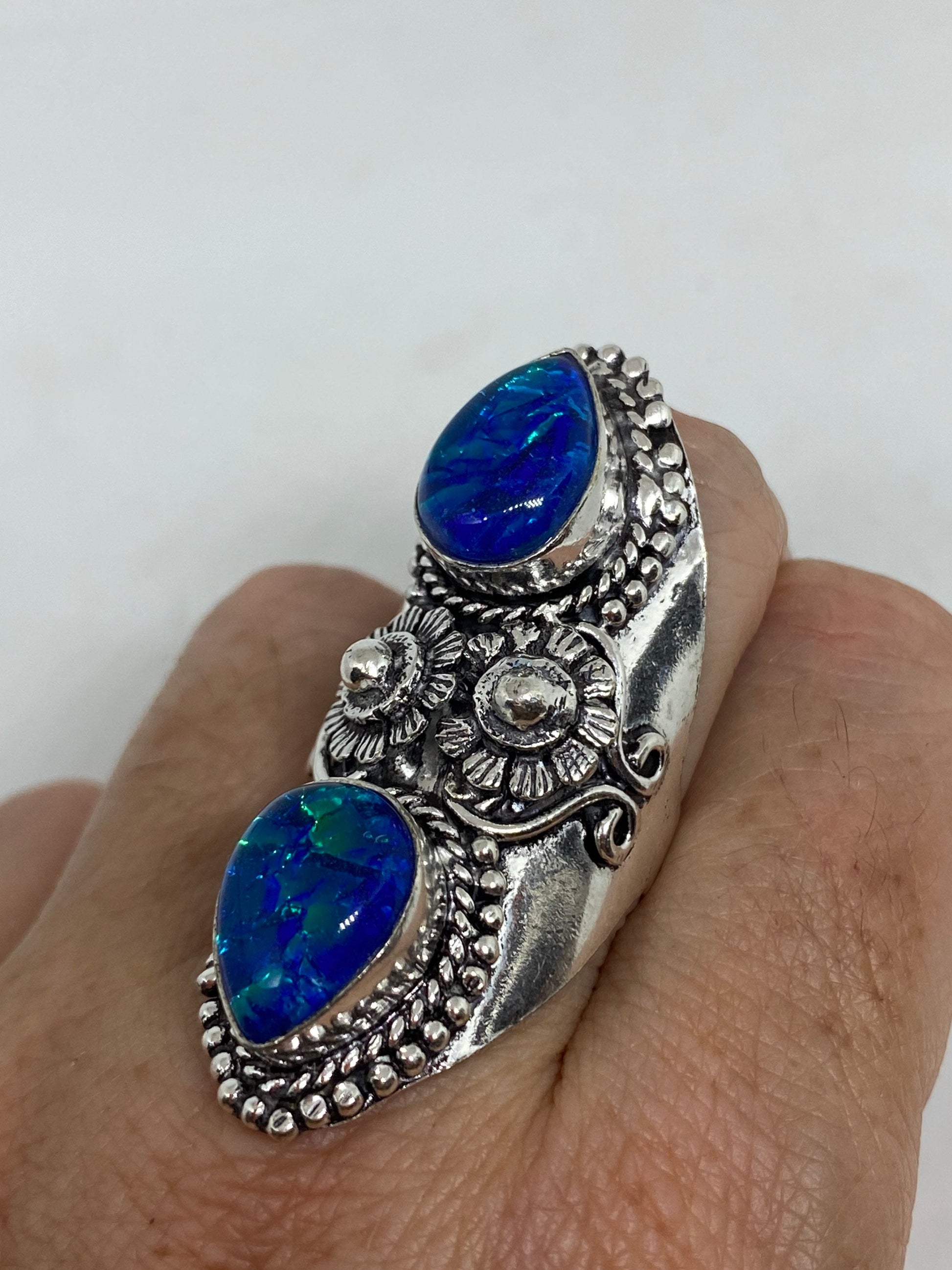 Vintage Blue Opal Glass Cocktail Ring