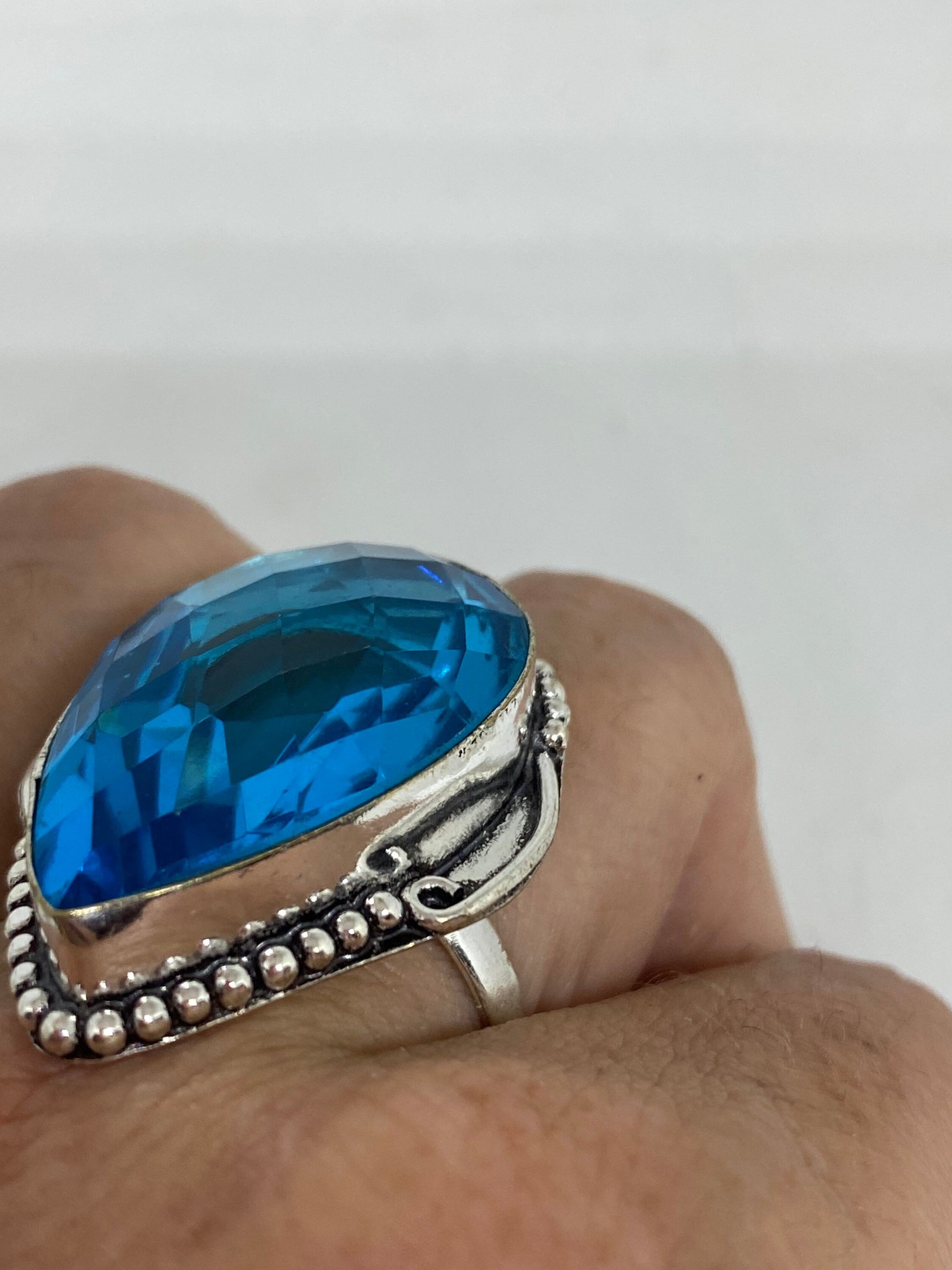 Vintage Aquamarine Vintage Art Glass Deco Ring