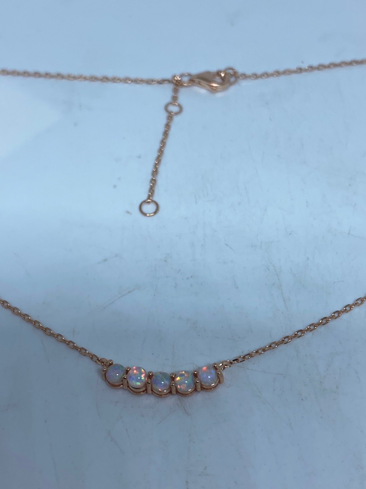 Vintage White Opal Choker Rose Golden 925 Sterling Silver Pendant Necklace