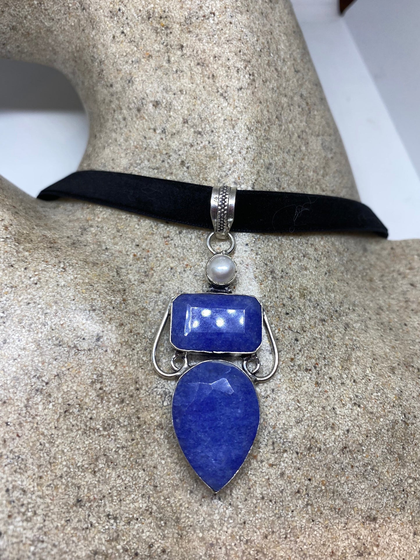 Vintage Blue Raw Sapphire Pendant Necklace