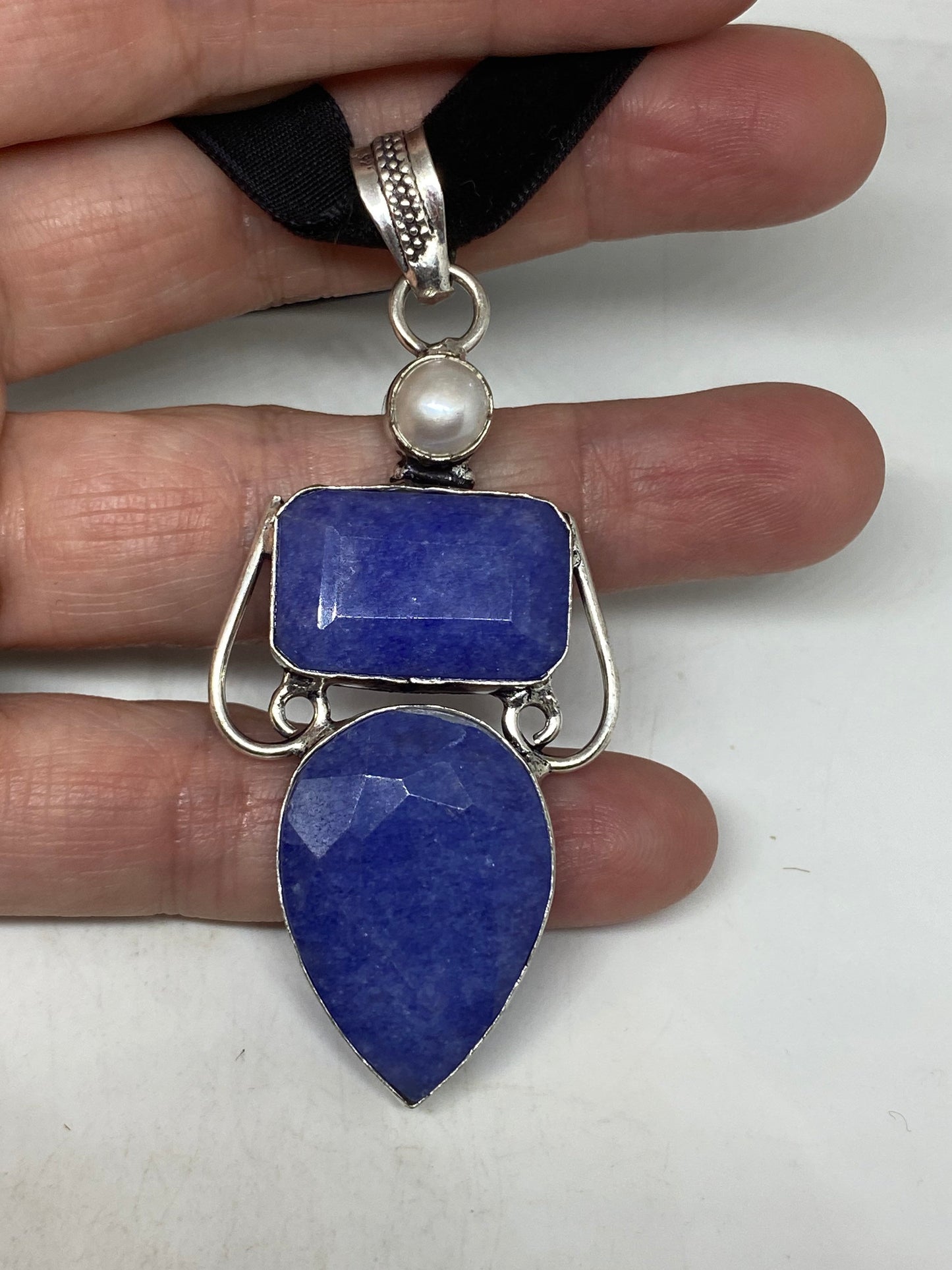 Vintage Blue Raw Sapphire Pendant Necklace