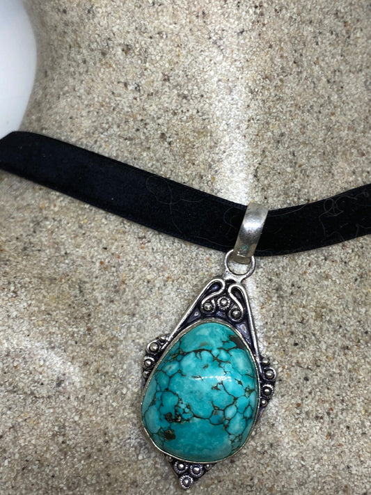 Vintage Silver Finished Genuine Tibetan Turquoise Choker Necklace