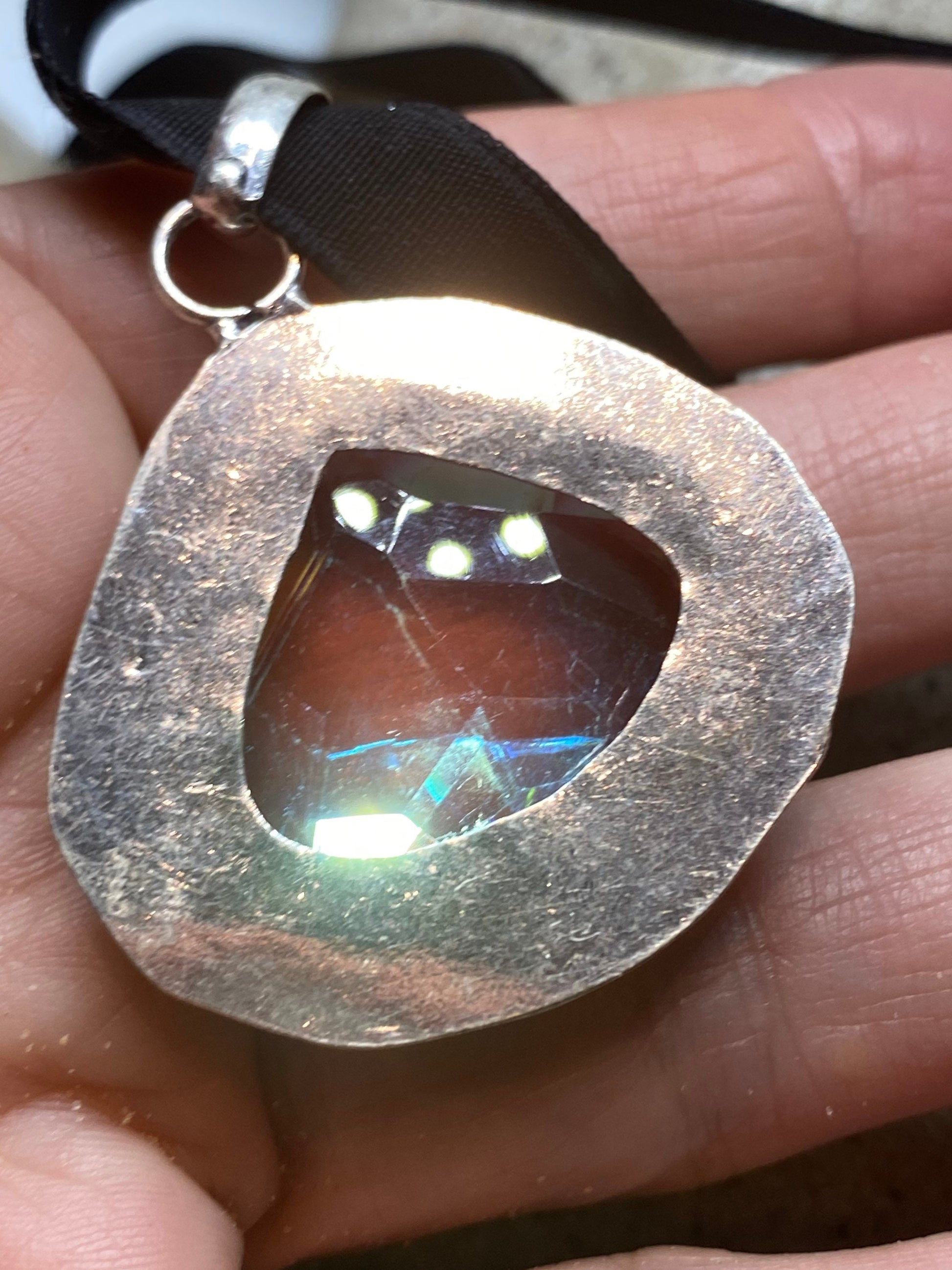 Vintage Opal glsss Silver Necklace Choker
