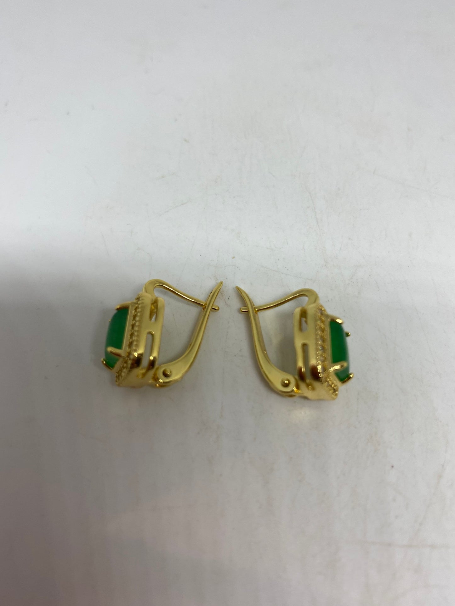 Vintage Fun Green Jade Golden Bronze Earrings