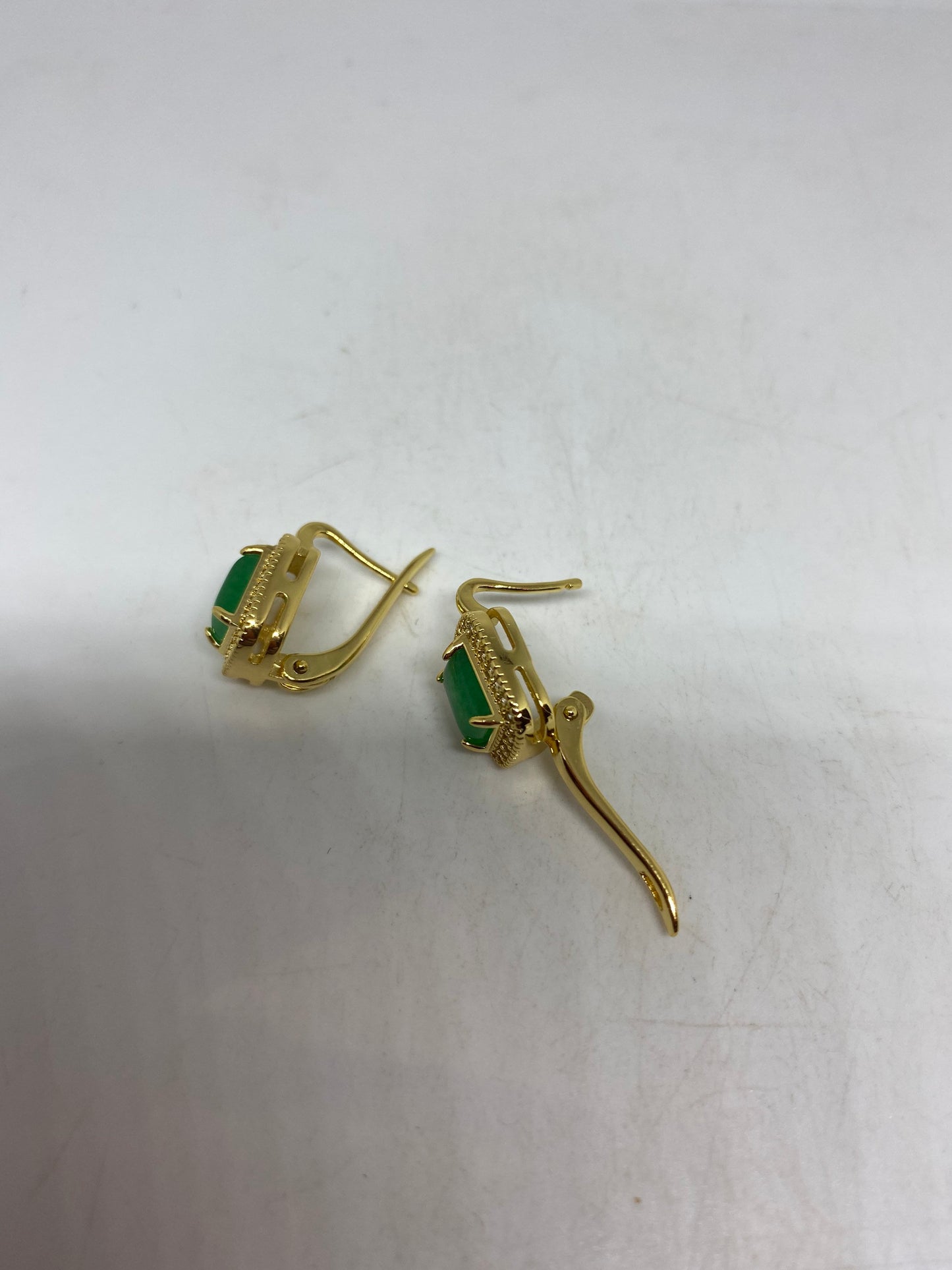 Vintage Fun Green Jade Golden Bronze Earrings