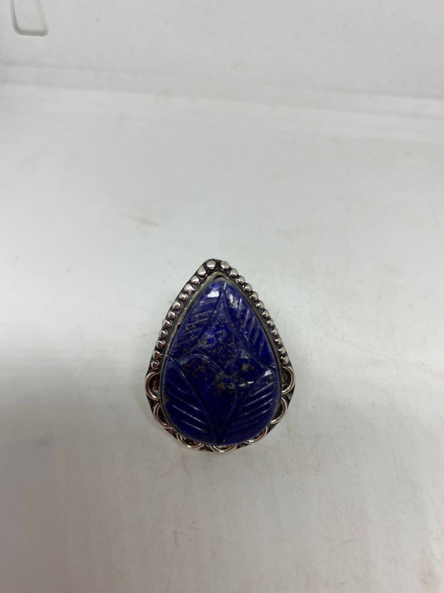 Vintage Blue Flower Carved Lapis Lazuli Ring