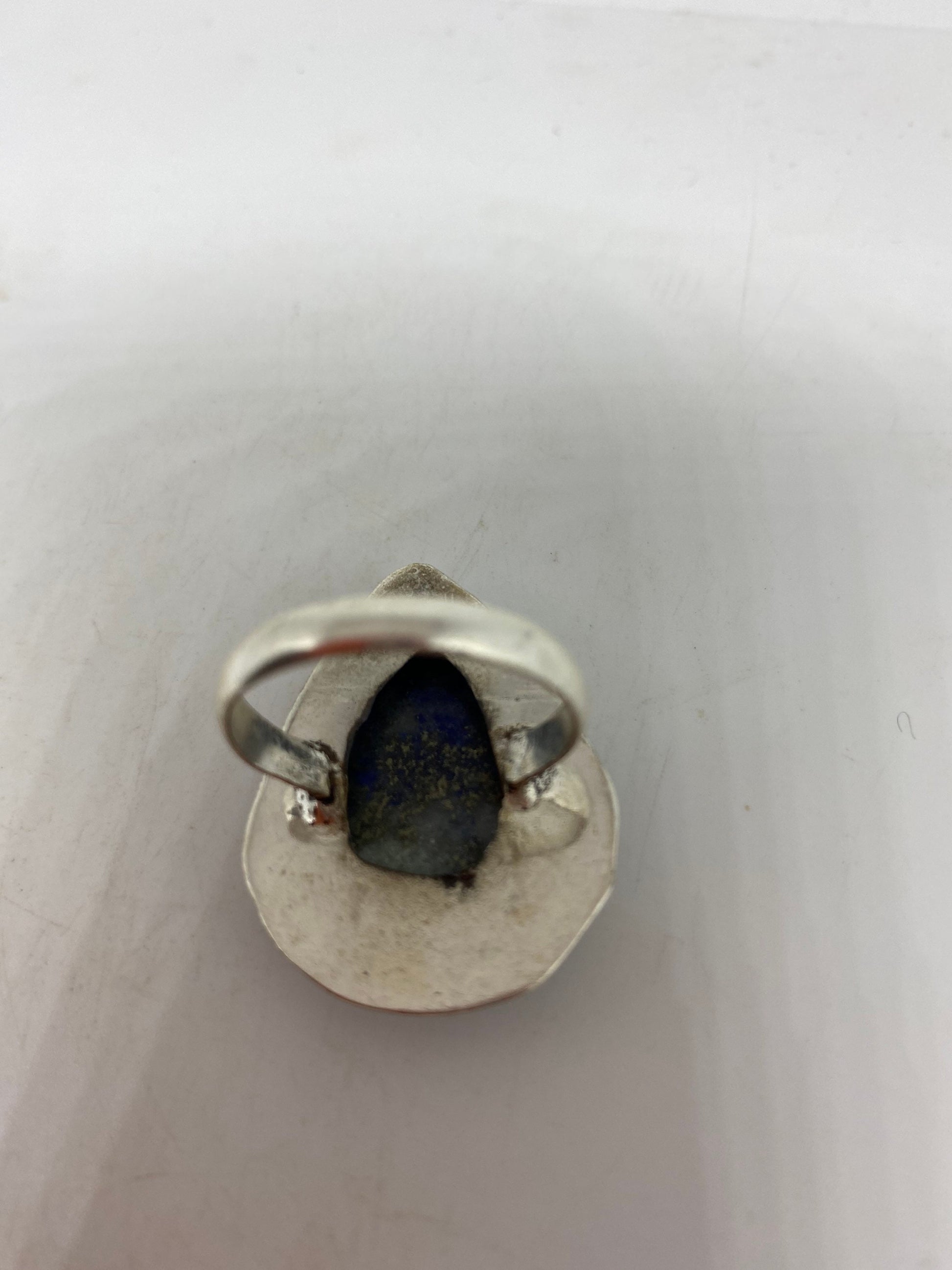 Vintage Blue Flower Carved Lapis Lazuli Ring