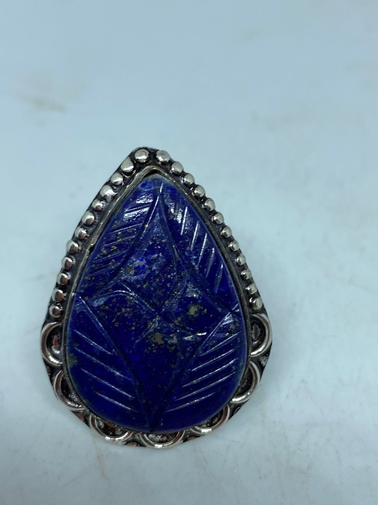 Vintage Blue Flower Carved Lapis Lazuli Ring