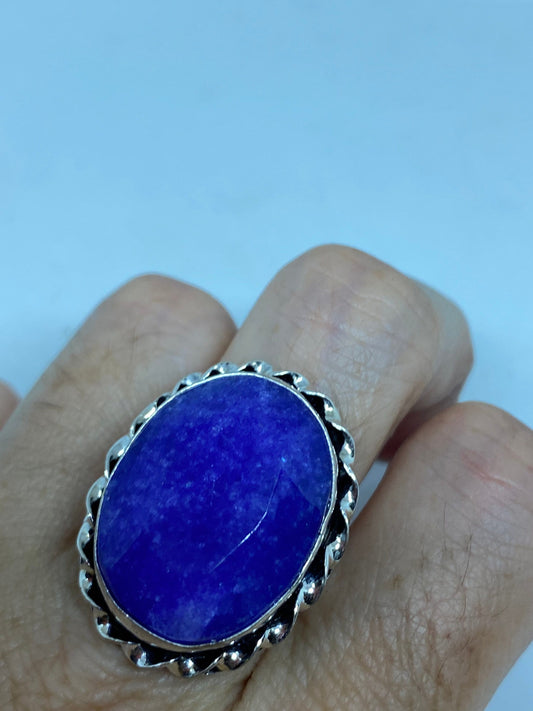 Vintage Handmade Deep Blue Sapphire Setting White Bronze Silver Gothic Ring