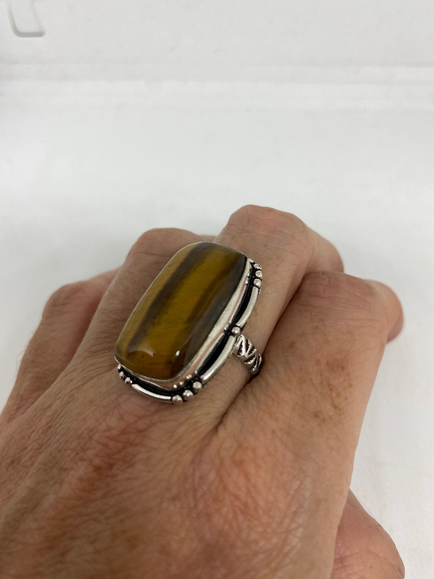 Vintage Tigers Eye Stone Silver Ring