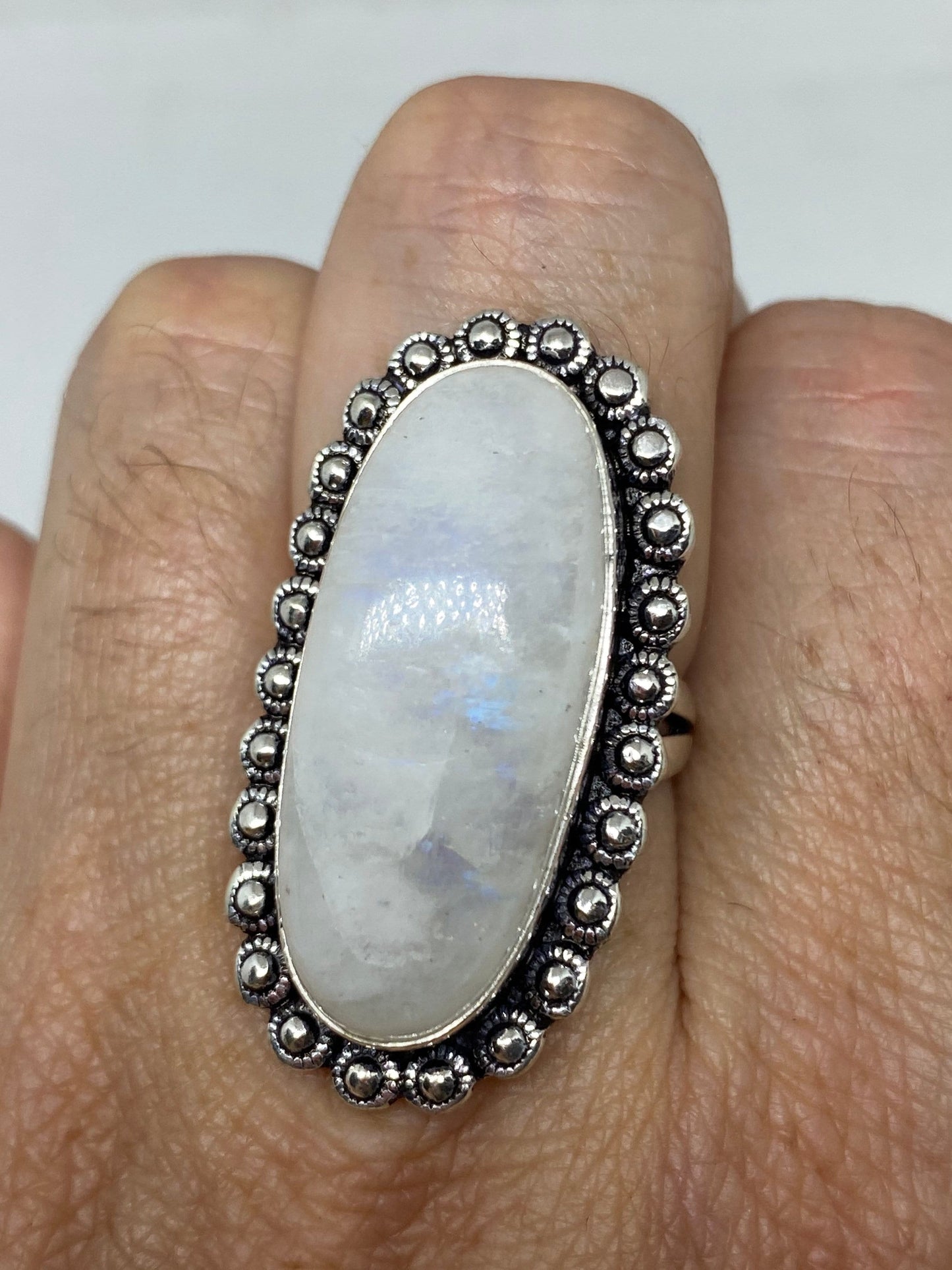 Vintage Genuine Blue White Rainbow Moonstone Ring