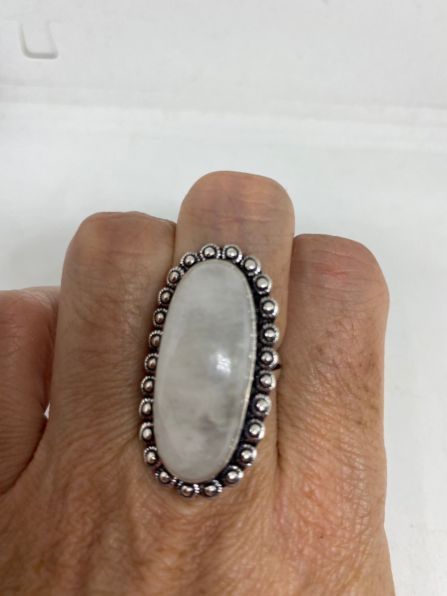 Vintage Genuine Blue White Rainbow Moonstone Ring