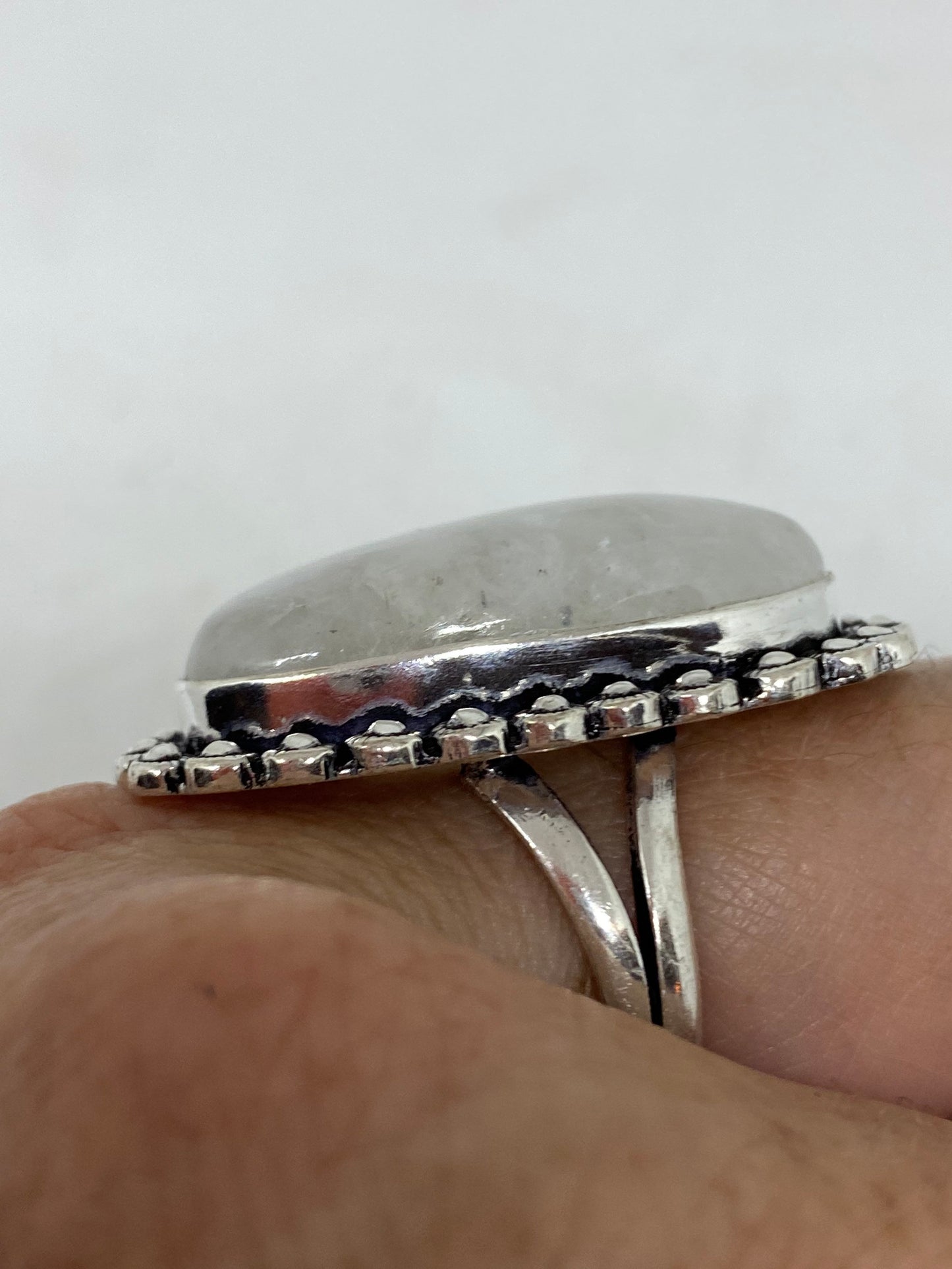 Vintage Genuine Blue White Rainbow Moonstone Ring