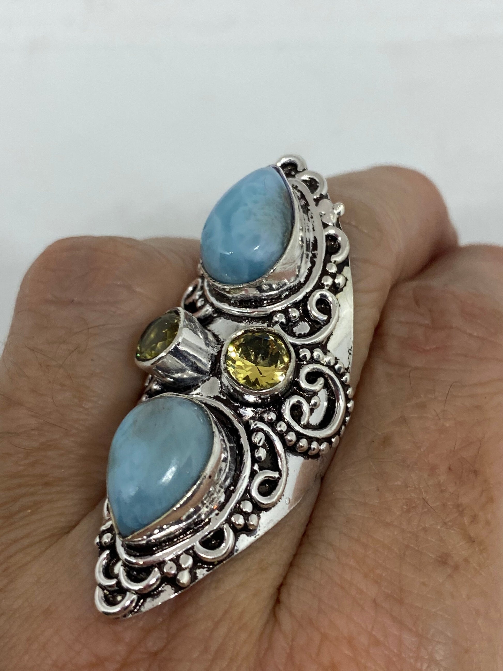 Vintage Blue Genuine Larimar Citrine Ring