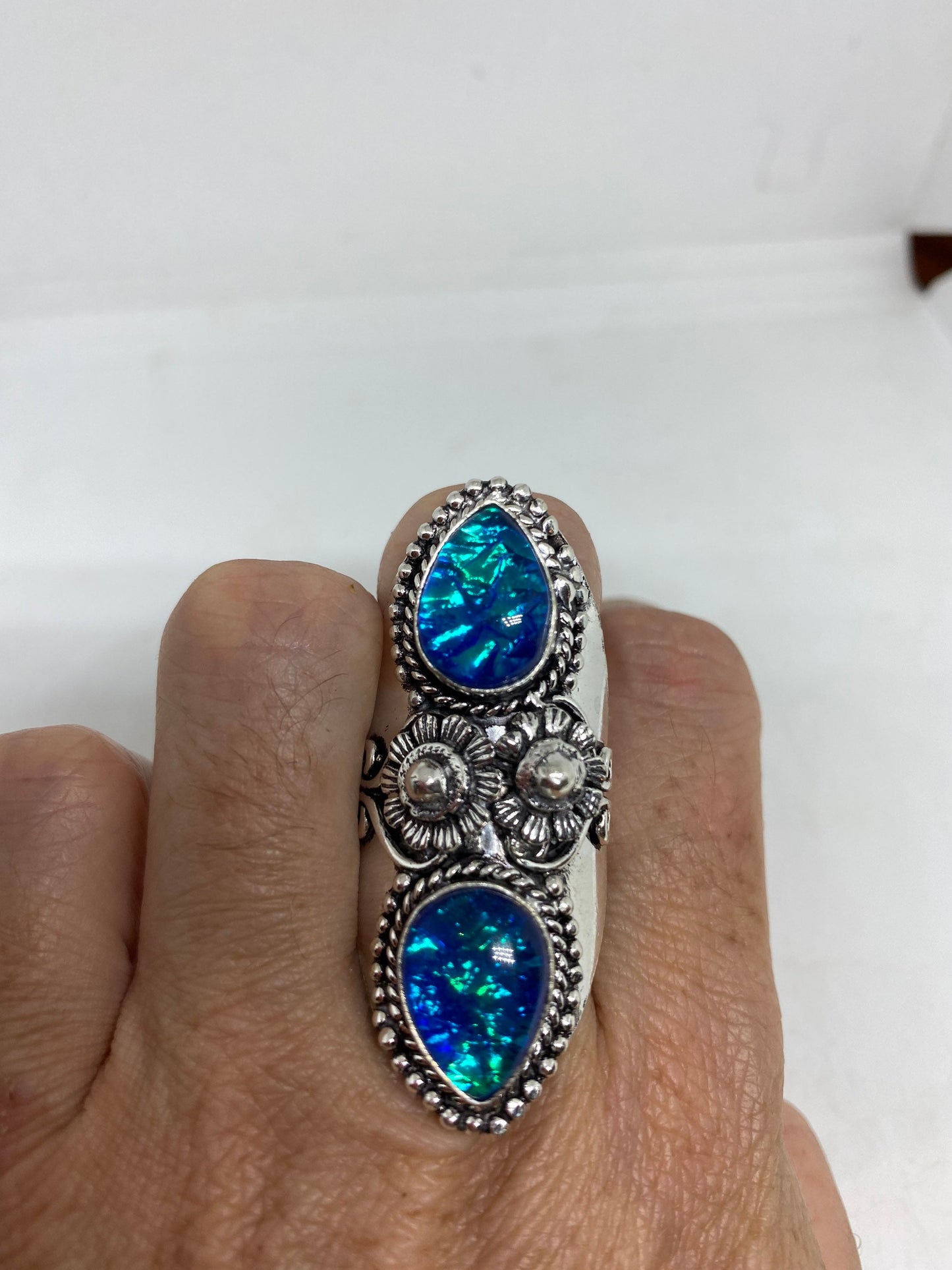 Vintage Blue Opal Glass Cocktail Ring