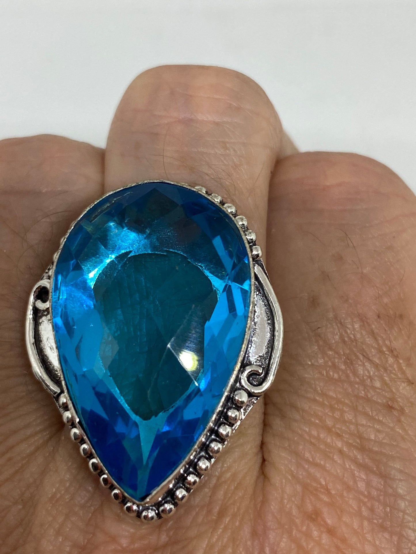 Vintage Aquamarine Vintage Art Glass Deco Ring