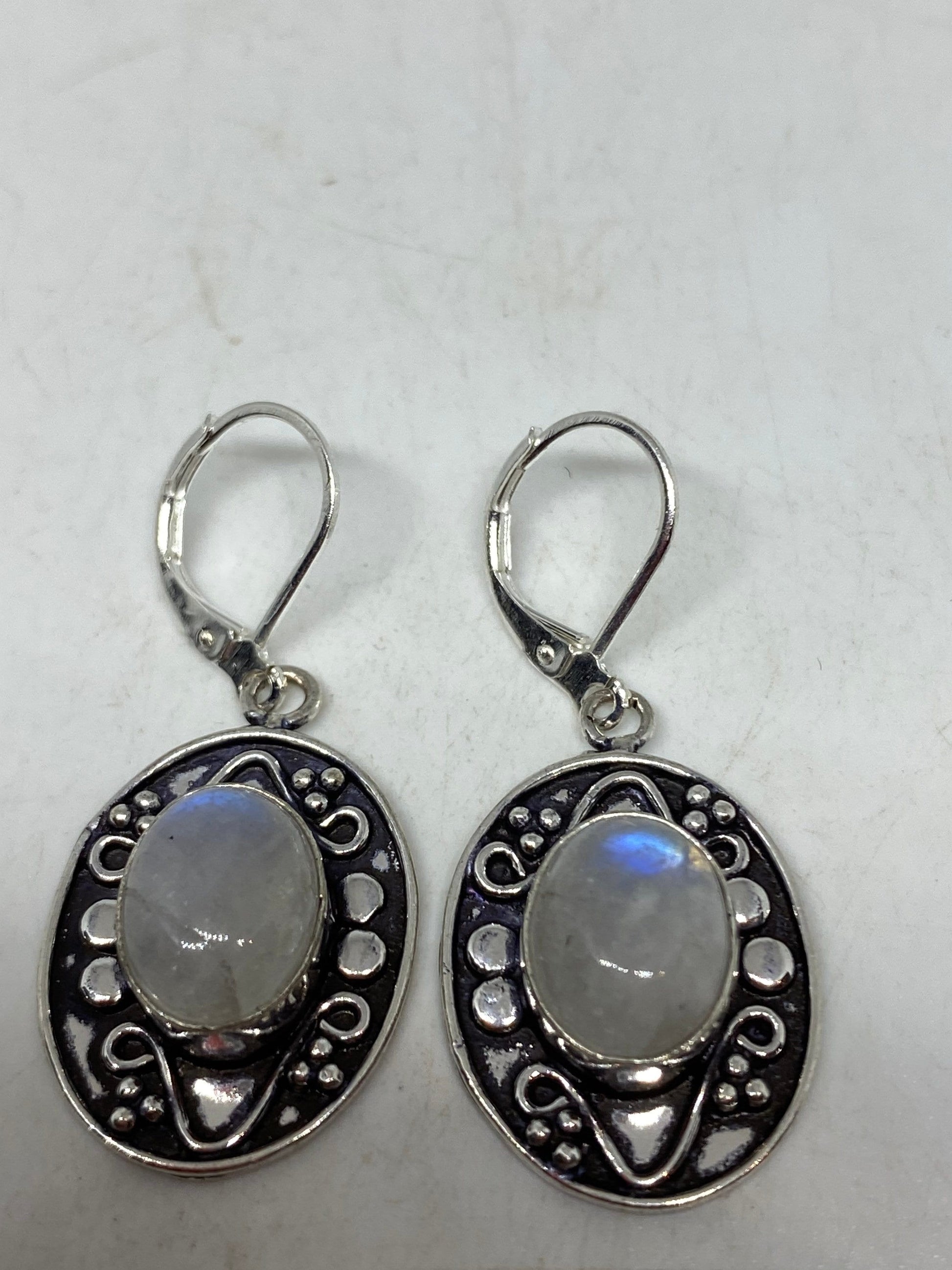 Vintage Rainbow Moonstone Sterling Silver Lever Back Dangle Earrings