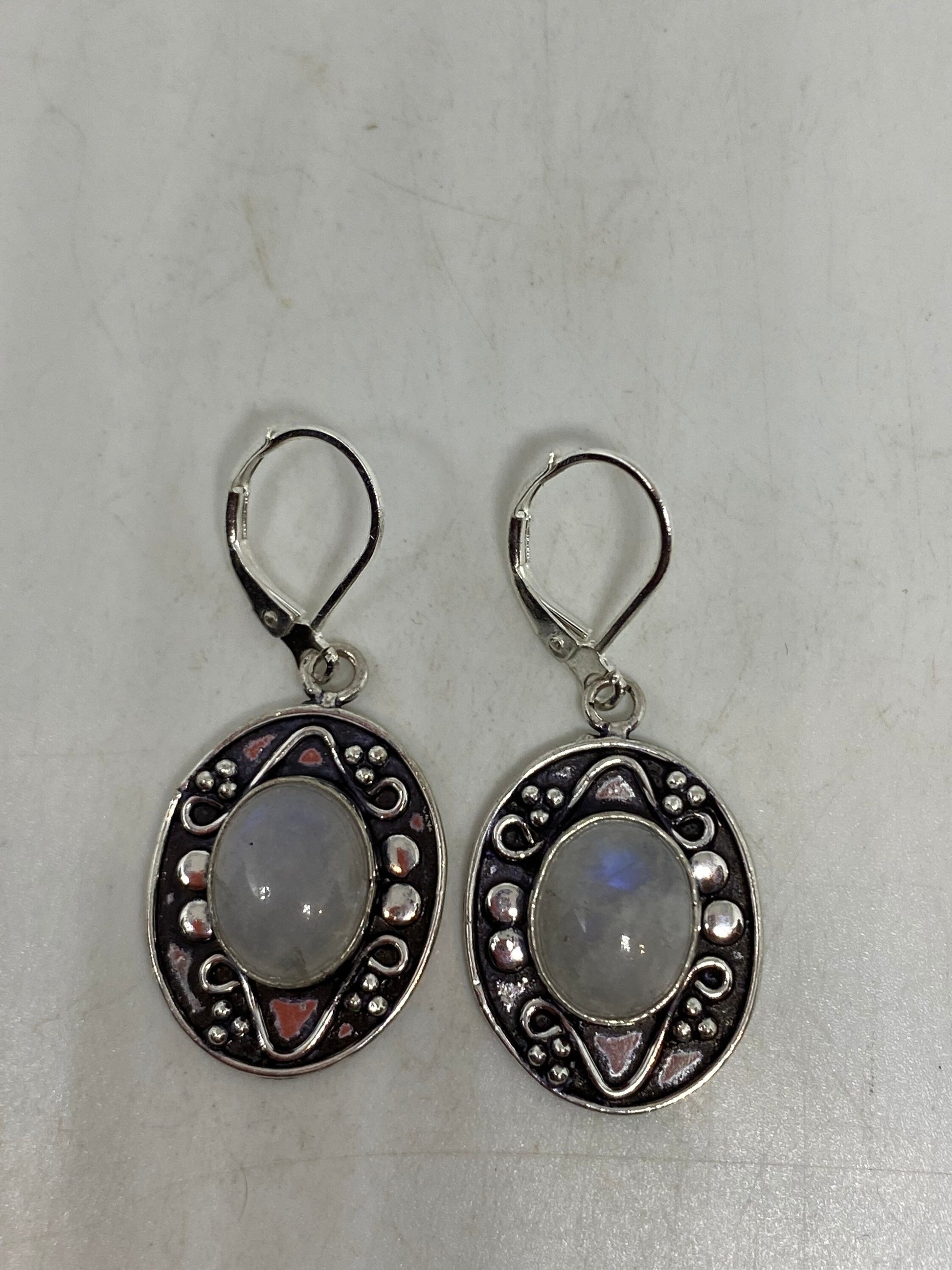 Vintage Rainbow Moonstone Sterling Silver Lever Back Dangle Earrings