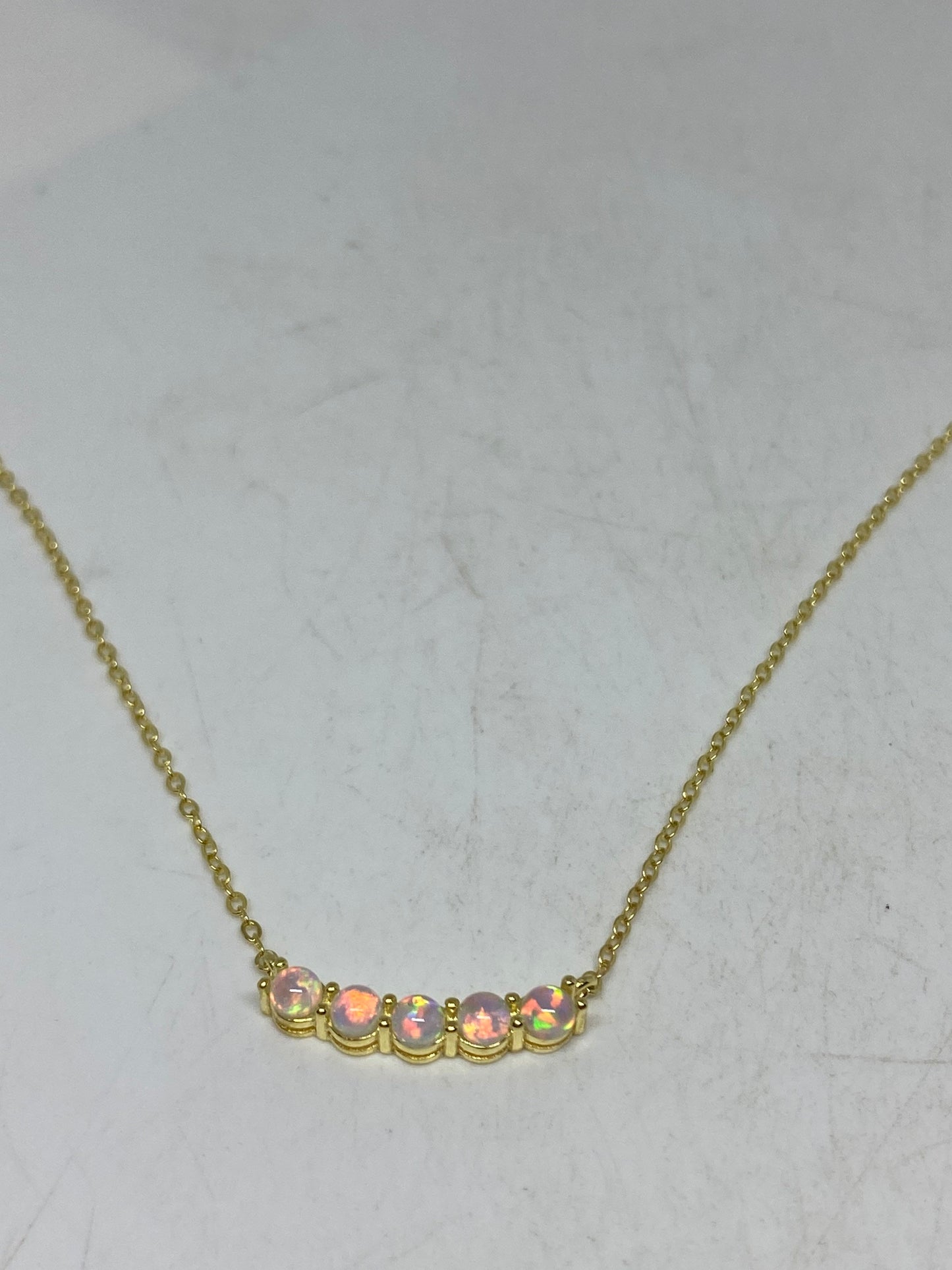 Vintage White Opal Choker Golden 925 Sterling Silver Pendant Necklace