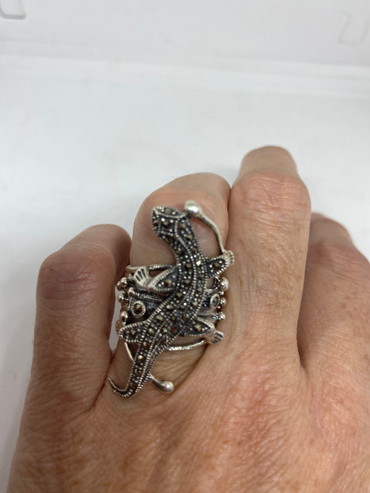 Vintage Lizard Swiss Marcasite Setting 925 Sterling Silver Gothic Ring