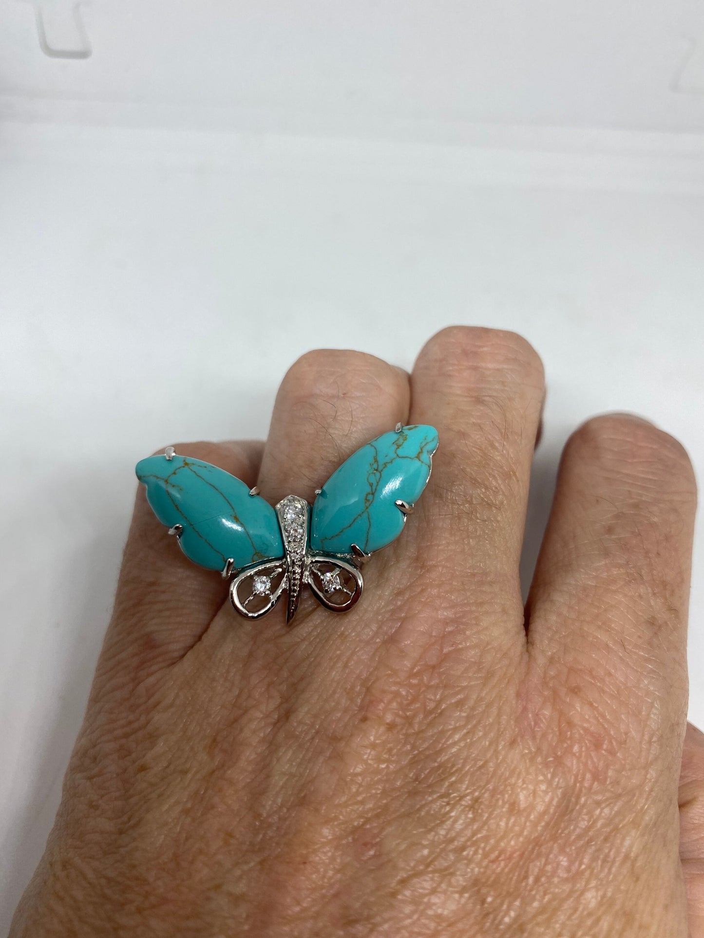 Vintage Pursian Turquoise and White Sapphire Gemstone 925 Sterling Silver Ring