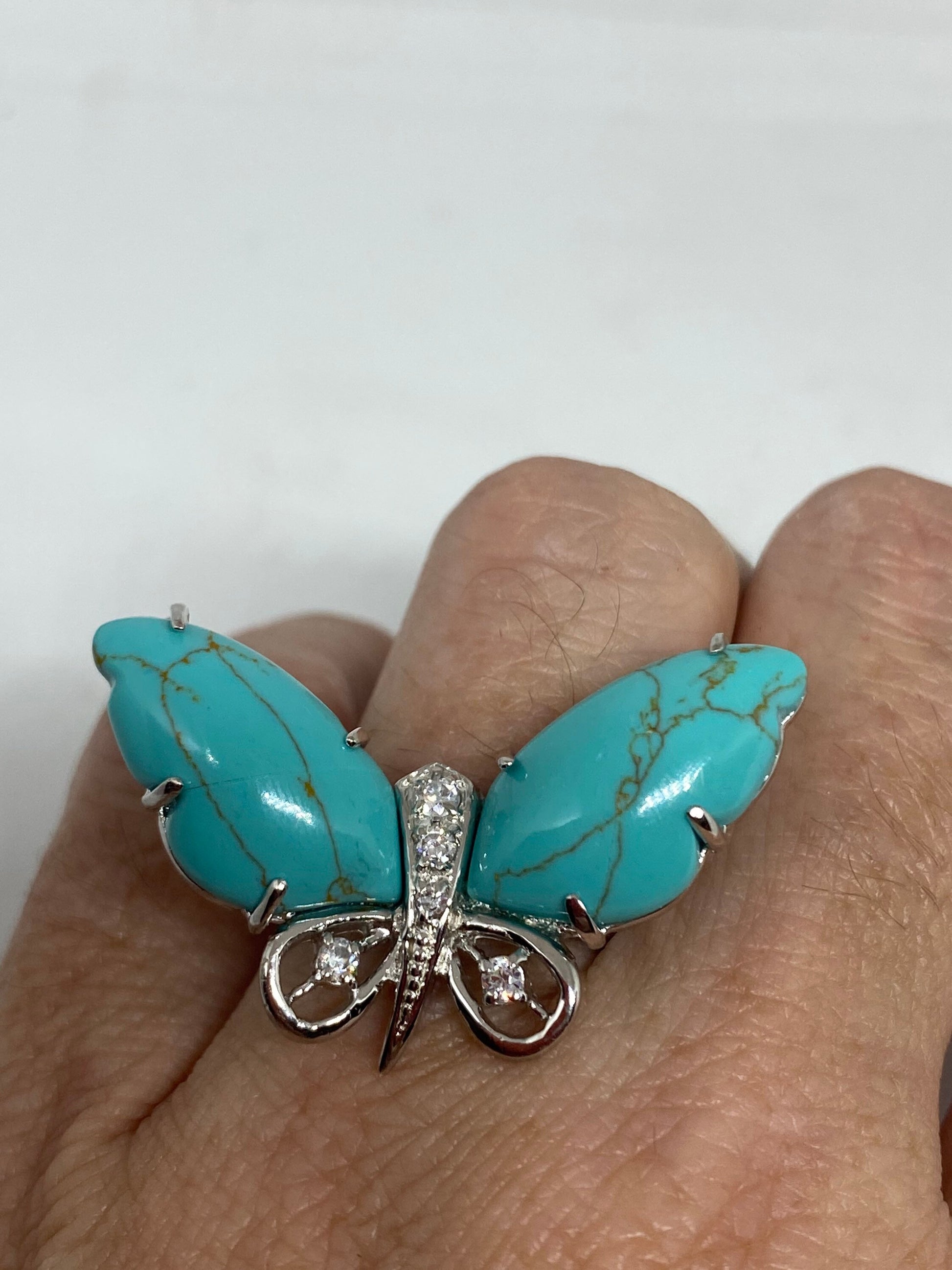 Vintage Pursian Turquoise and White Sapphire Gemstone 925 Sterling Silver Ring