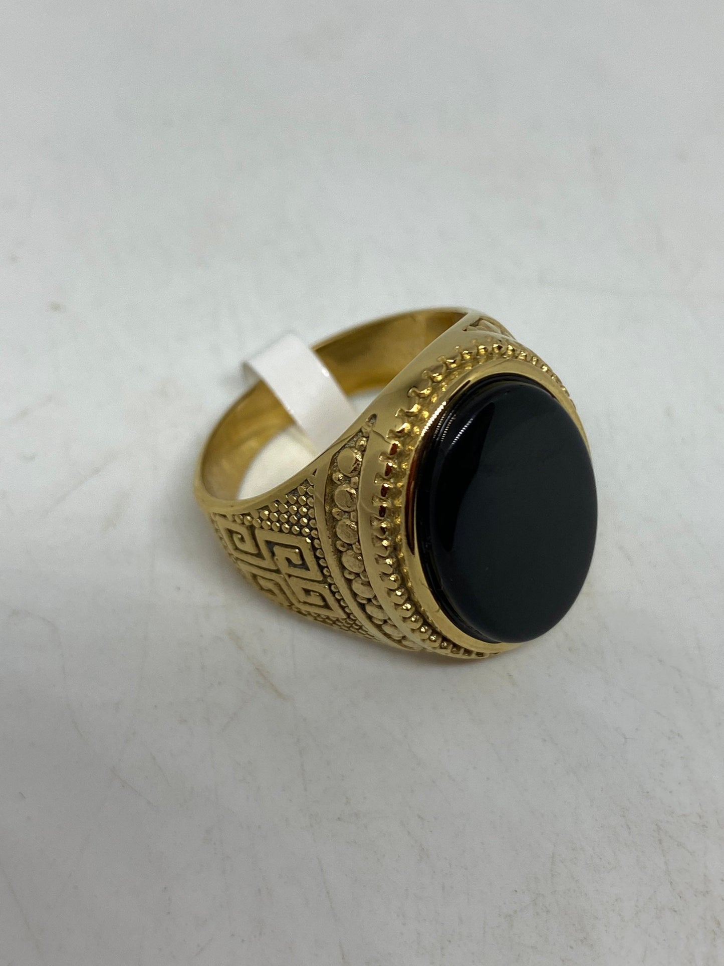 Vintage Gothic Gold Finished Stainless Steel Black Onyx Genuine Ring