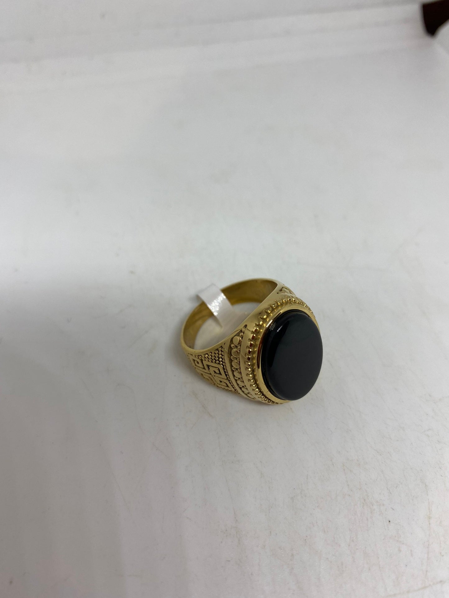 Vintage Gothic Gold Finished Stainless Steel Black Onyx Genuine Ring