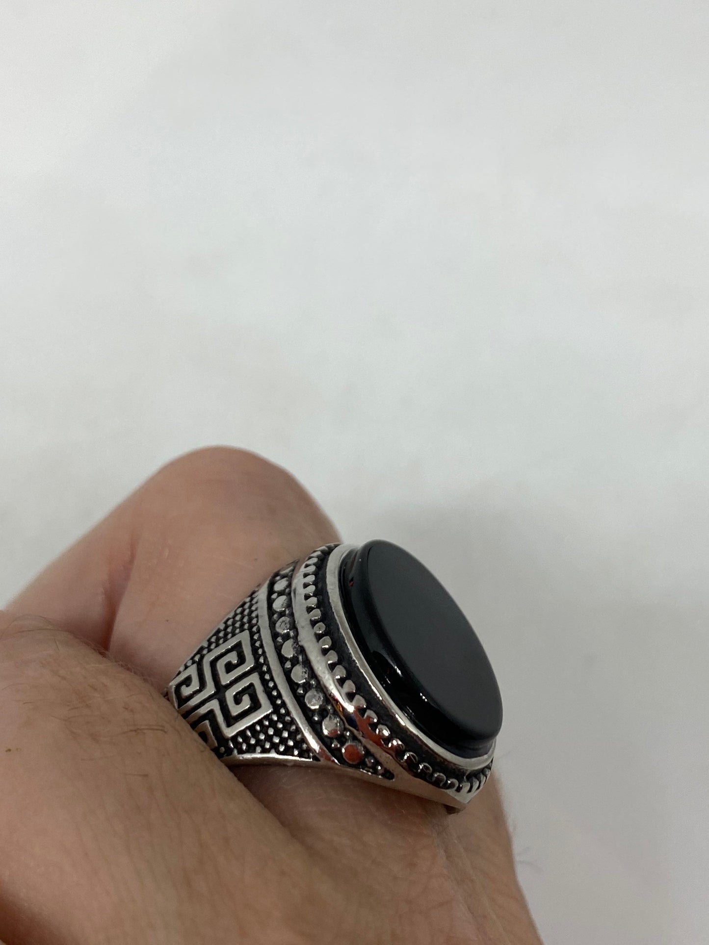 Vintage Gothic Stainless Steel Black Onyx Genuine Ring