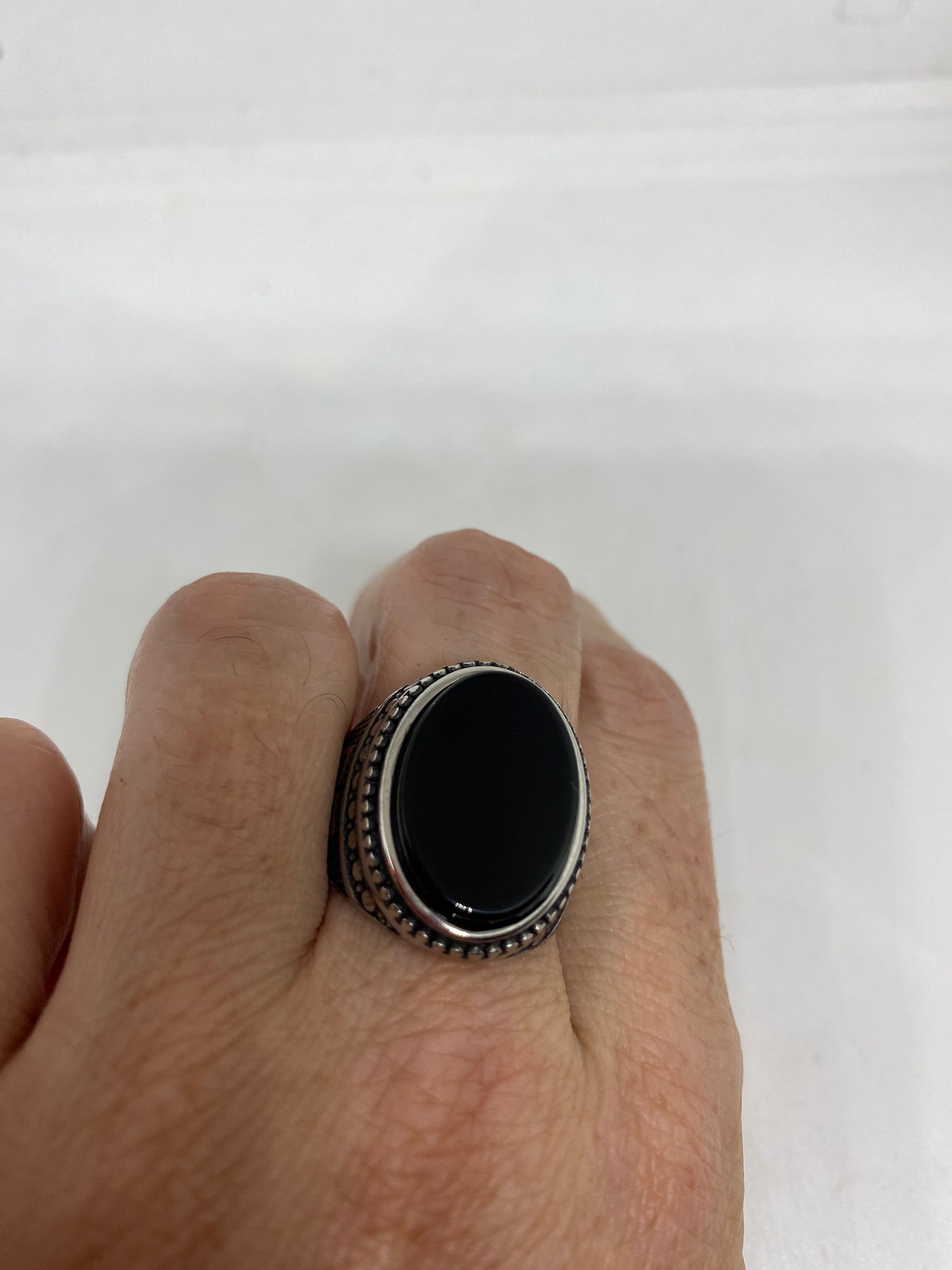 Vintage Gothic Stainless Steel Black Onyx Genuine Ring