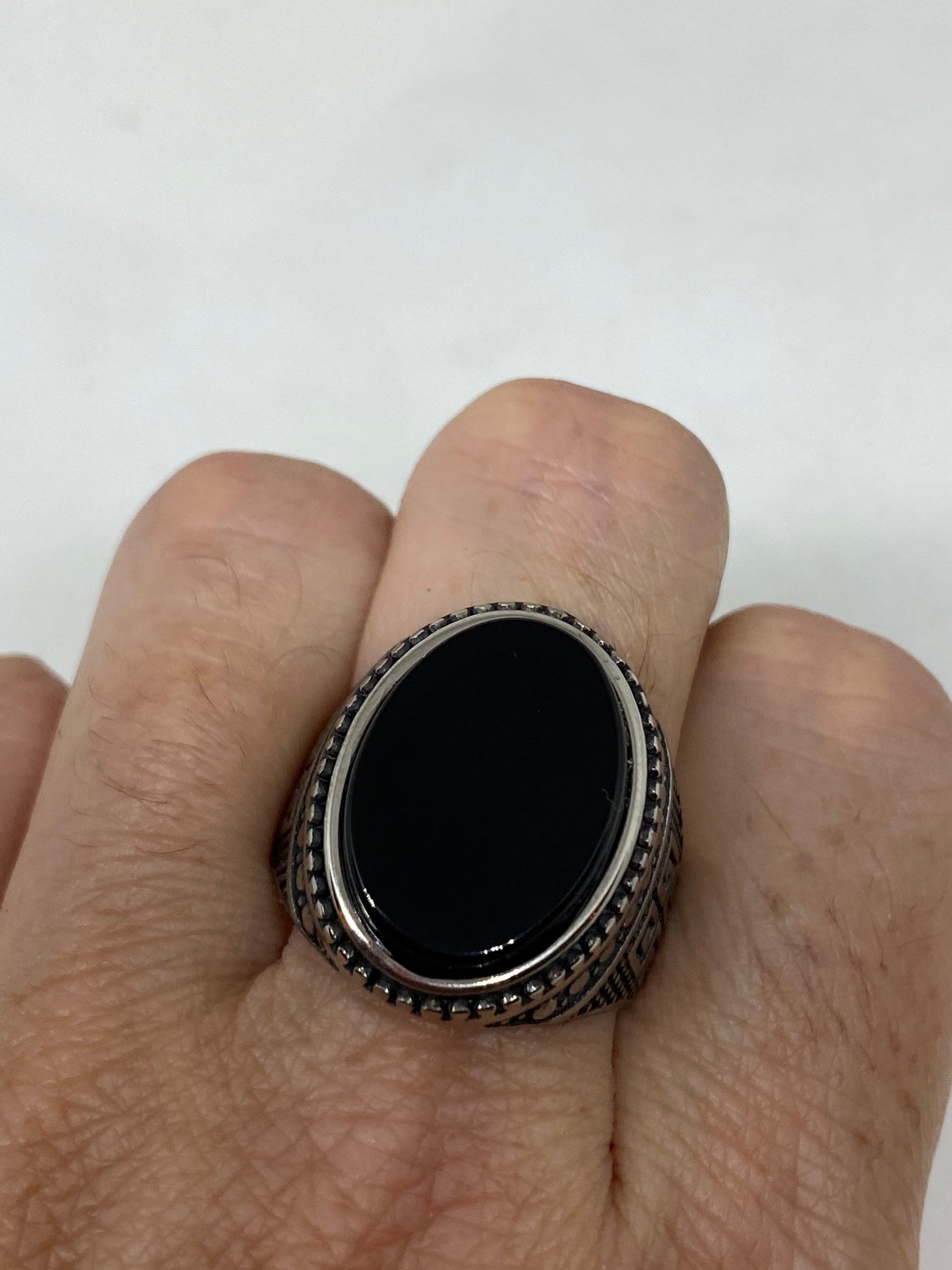 Vintage Gothic Stainless Steel Black Onyx Genuine Ring