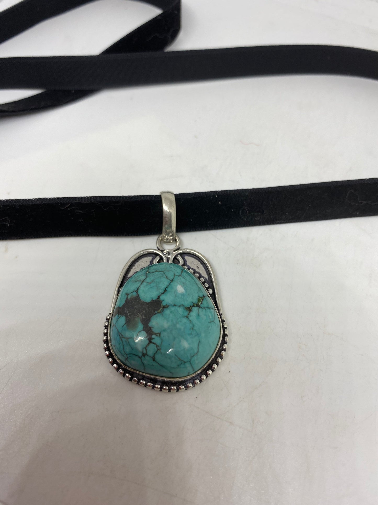 Vintage Silver Finished Genuine Tibetan Turquoise Choker Necklace