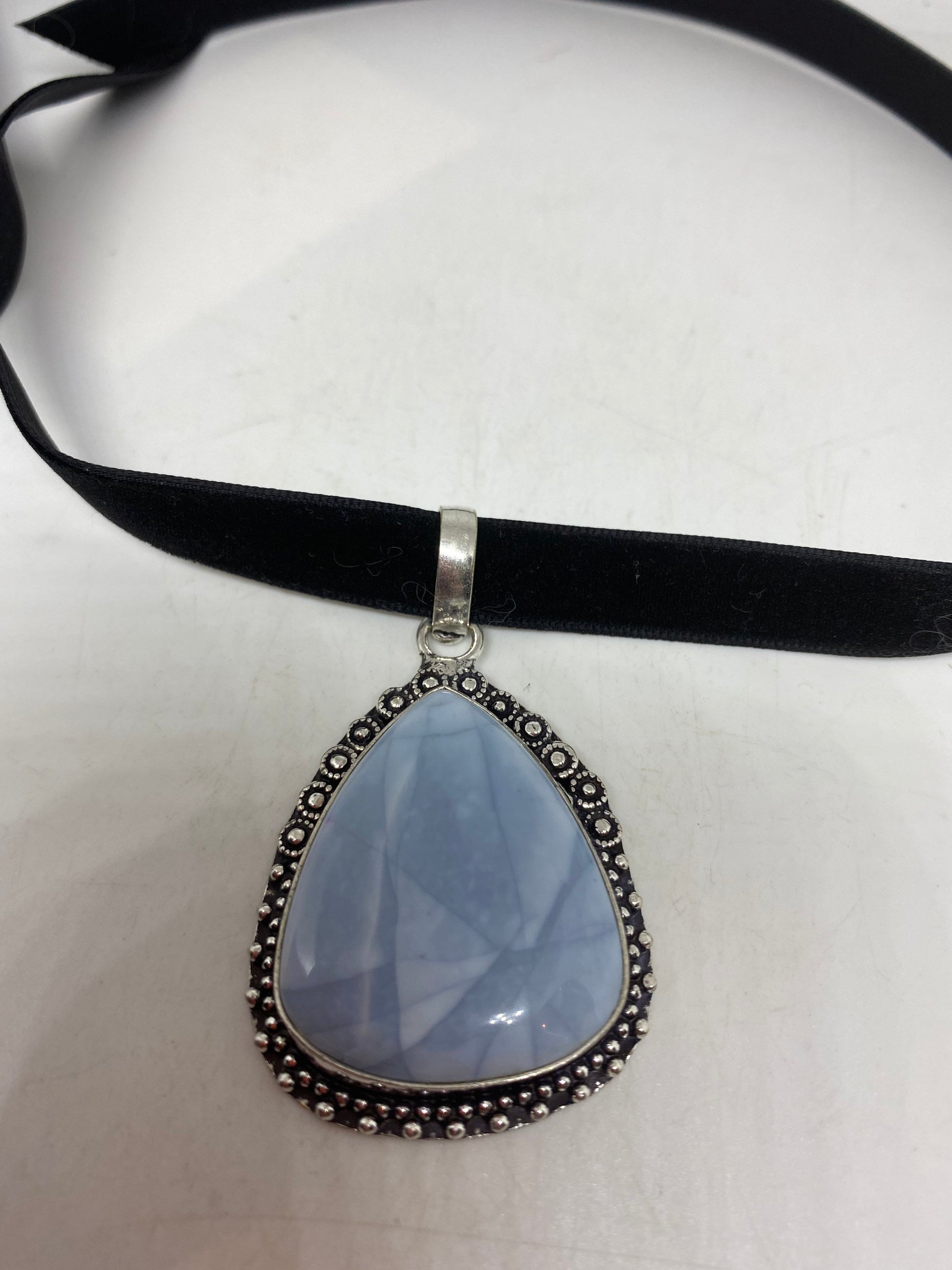 Vintage Silver Finished Blue Larimar Choker Necklace