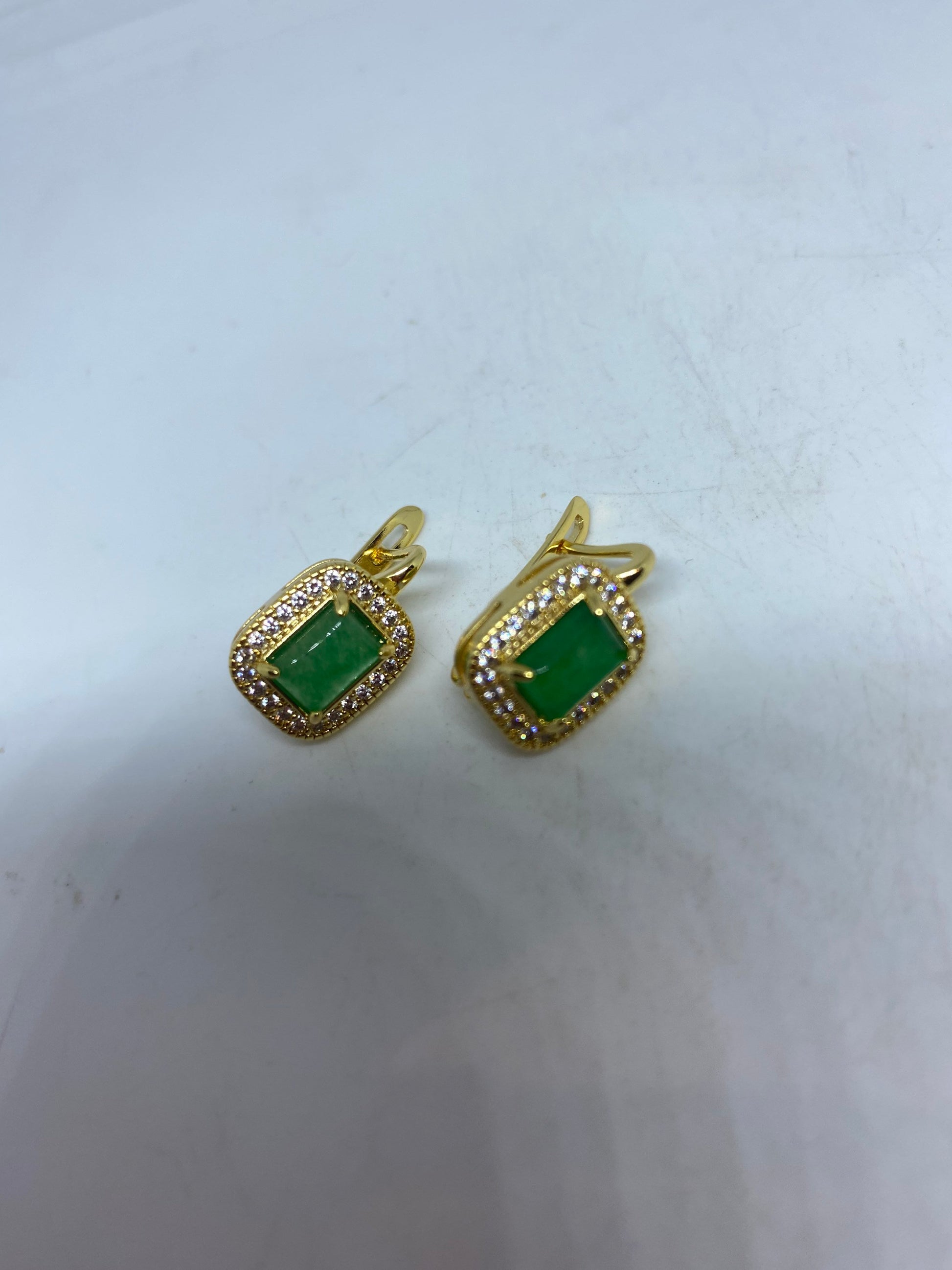 Vintage Fun Green Jade Golden Bronze Earrings