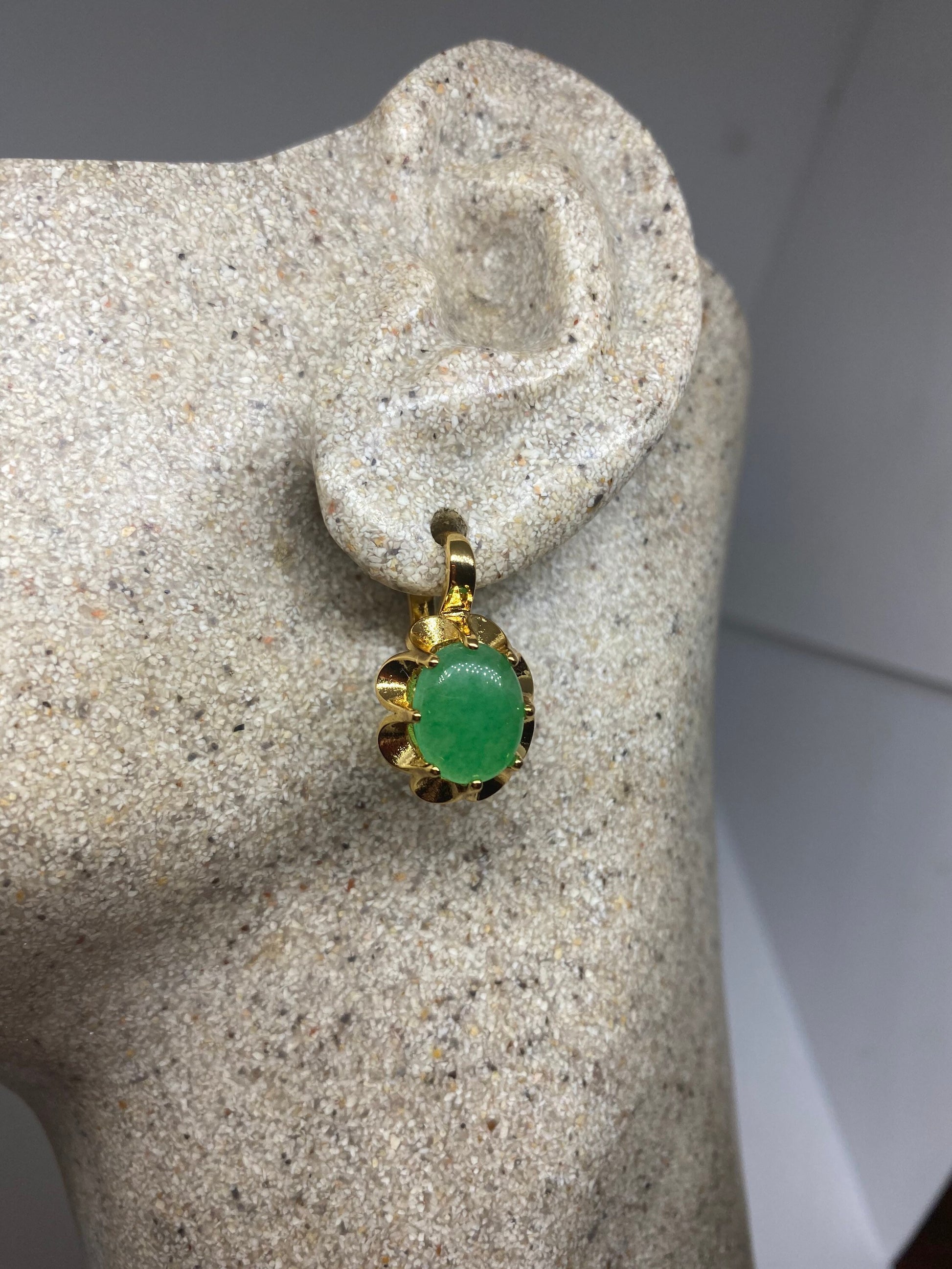 Vintage Fun Green Jade Golden Bronze Earrings