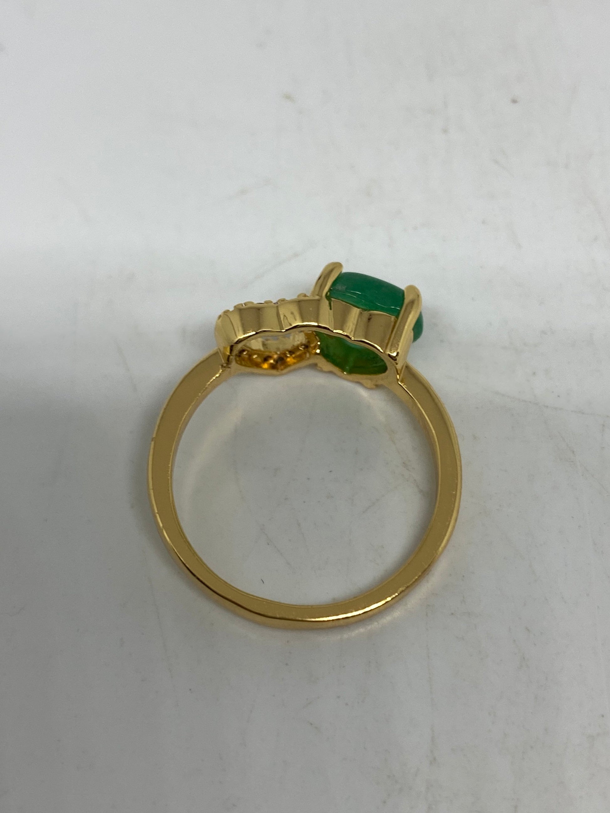 Vintage Lucky Green Nephrite Jade Heart Ring