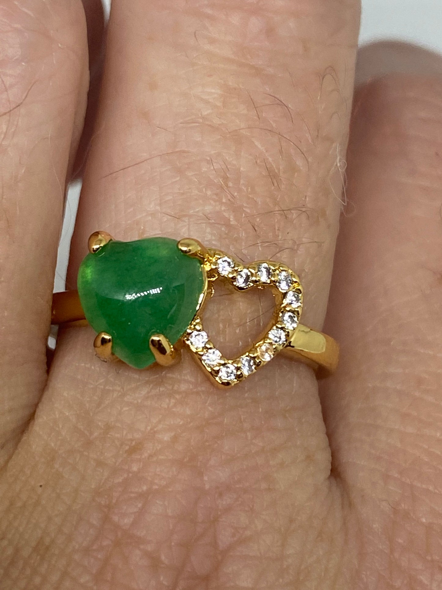 Vintage Lucky Green Nephrite Jade Heart Ring